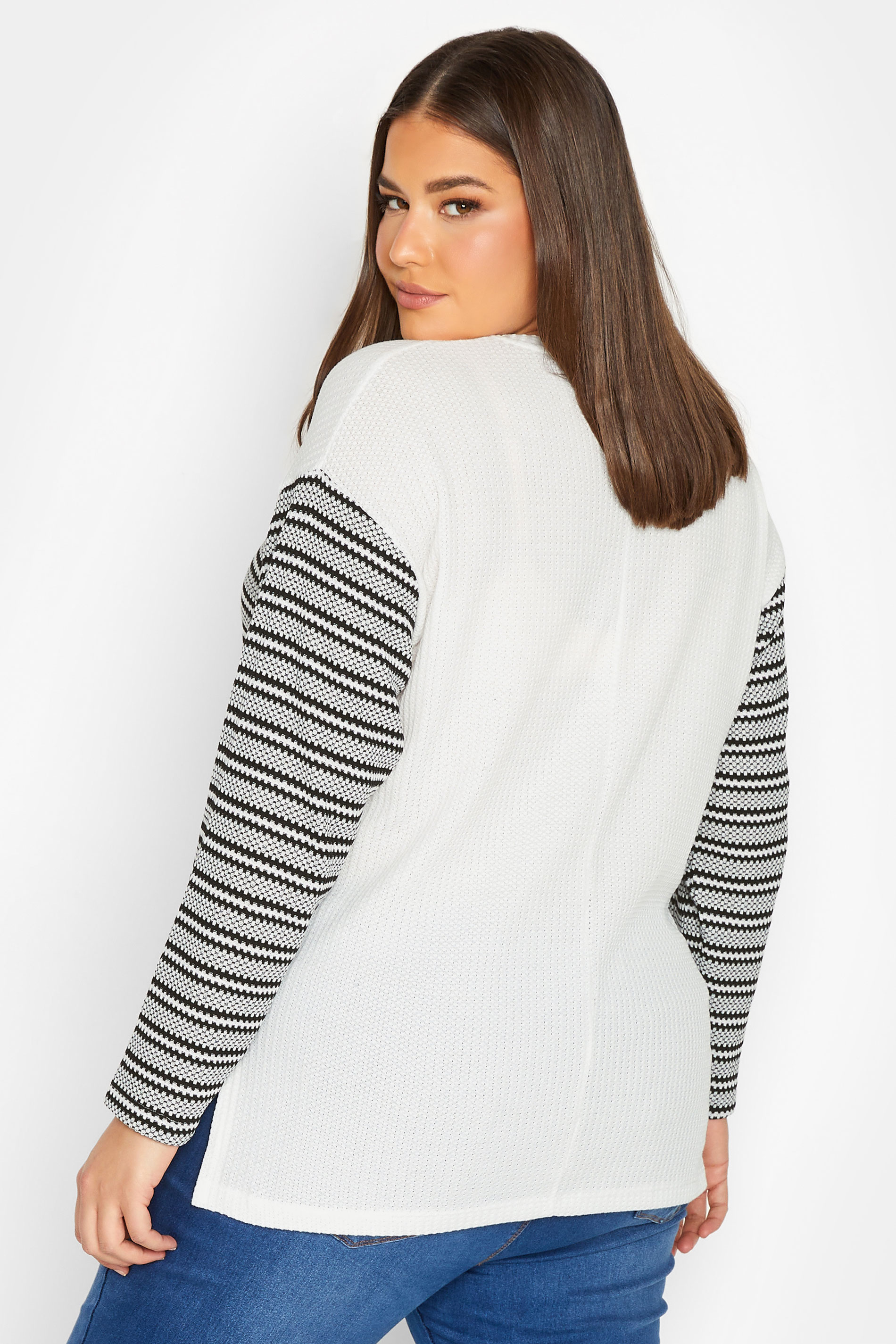 YOURS Curve Plus Size White Long Sleeve Stripe Jumper | Yours Clothing  3