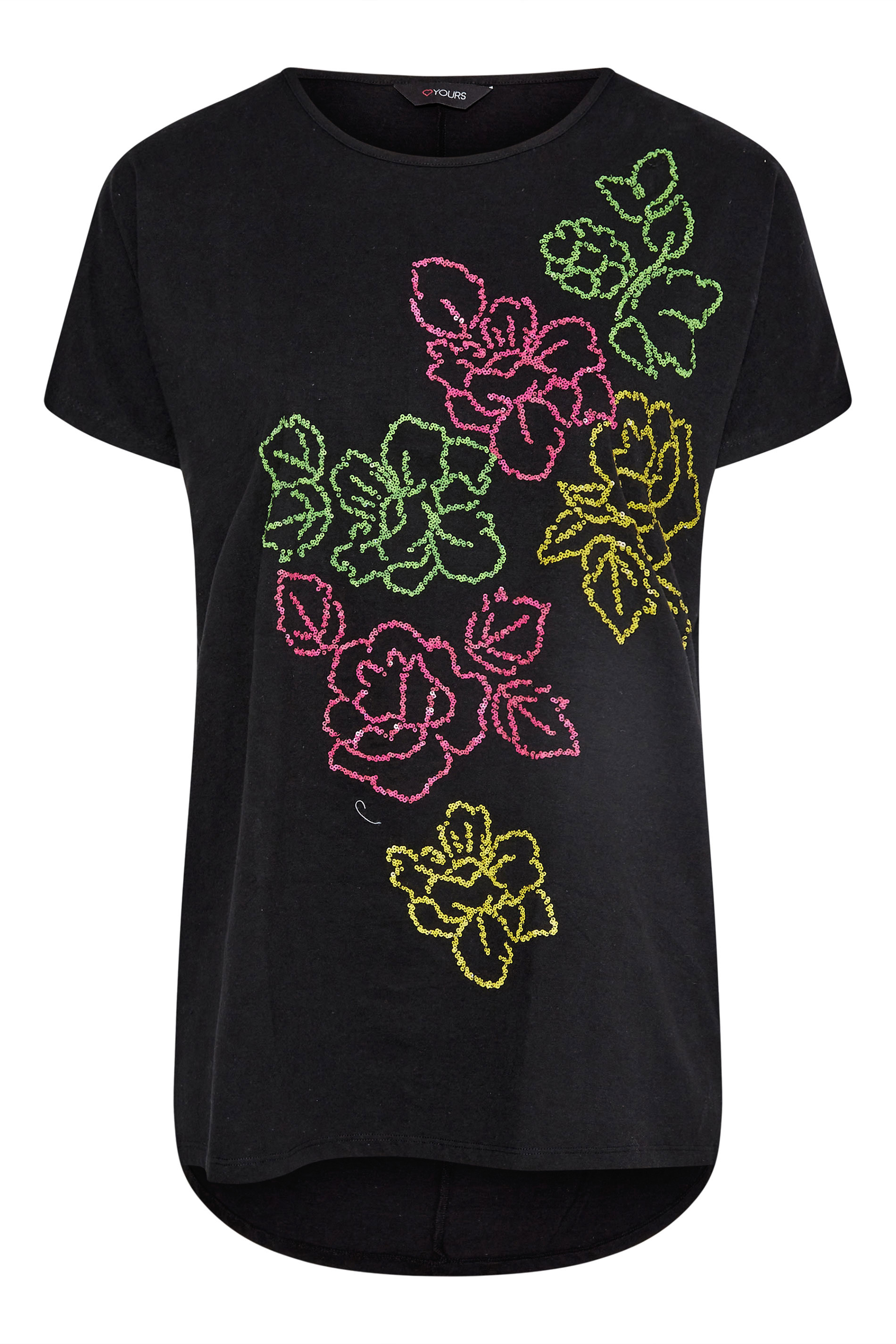 Grande taille  Tops Grande taille  T-Shirts | T-Shirt Noir Design Floral en Sequins - CW90598