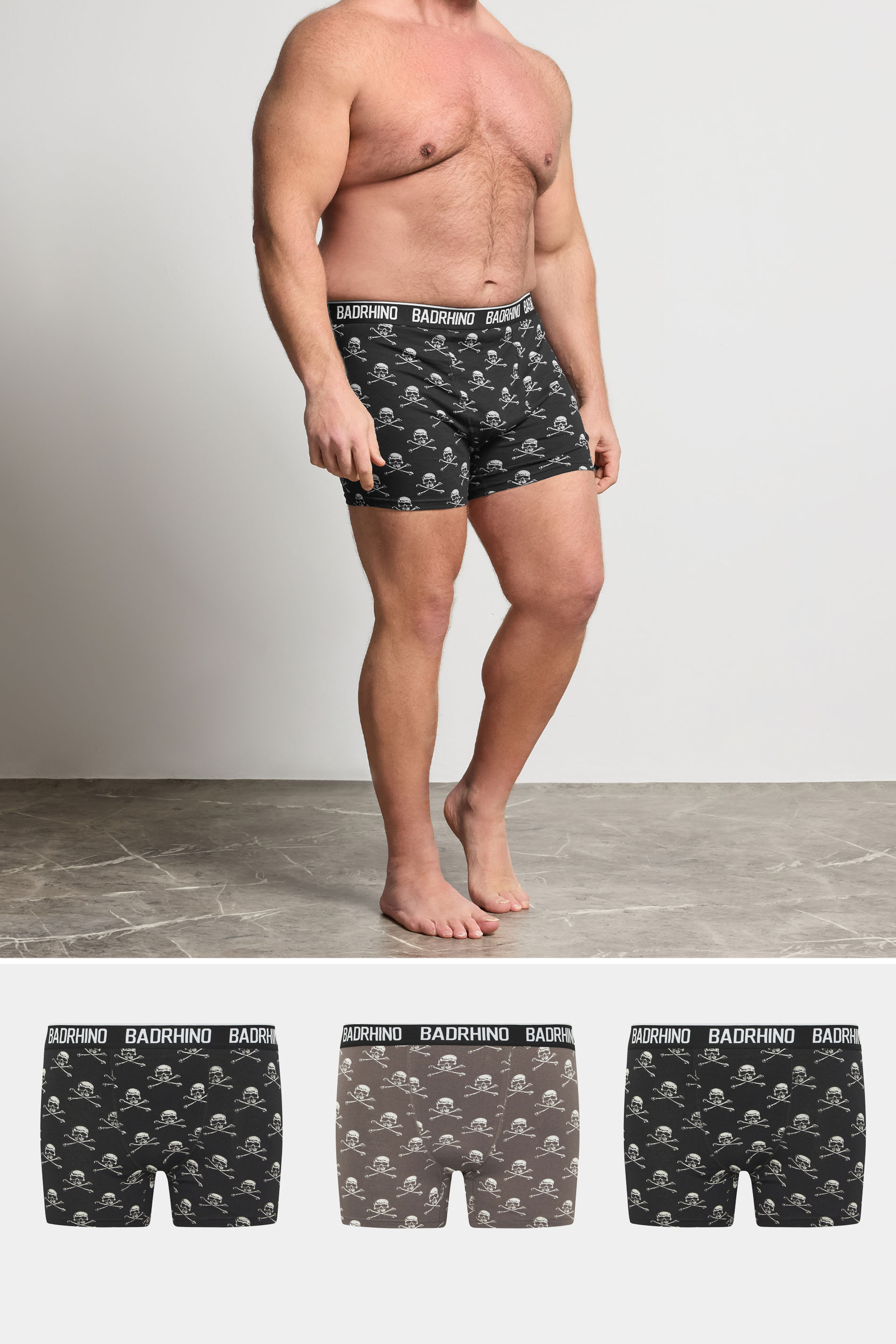 BadRhino Big & Tall 3 PACK Black Skull Boxers | BadRhino 3