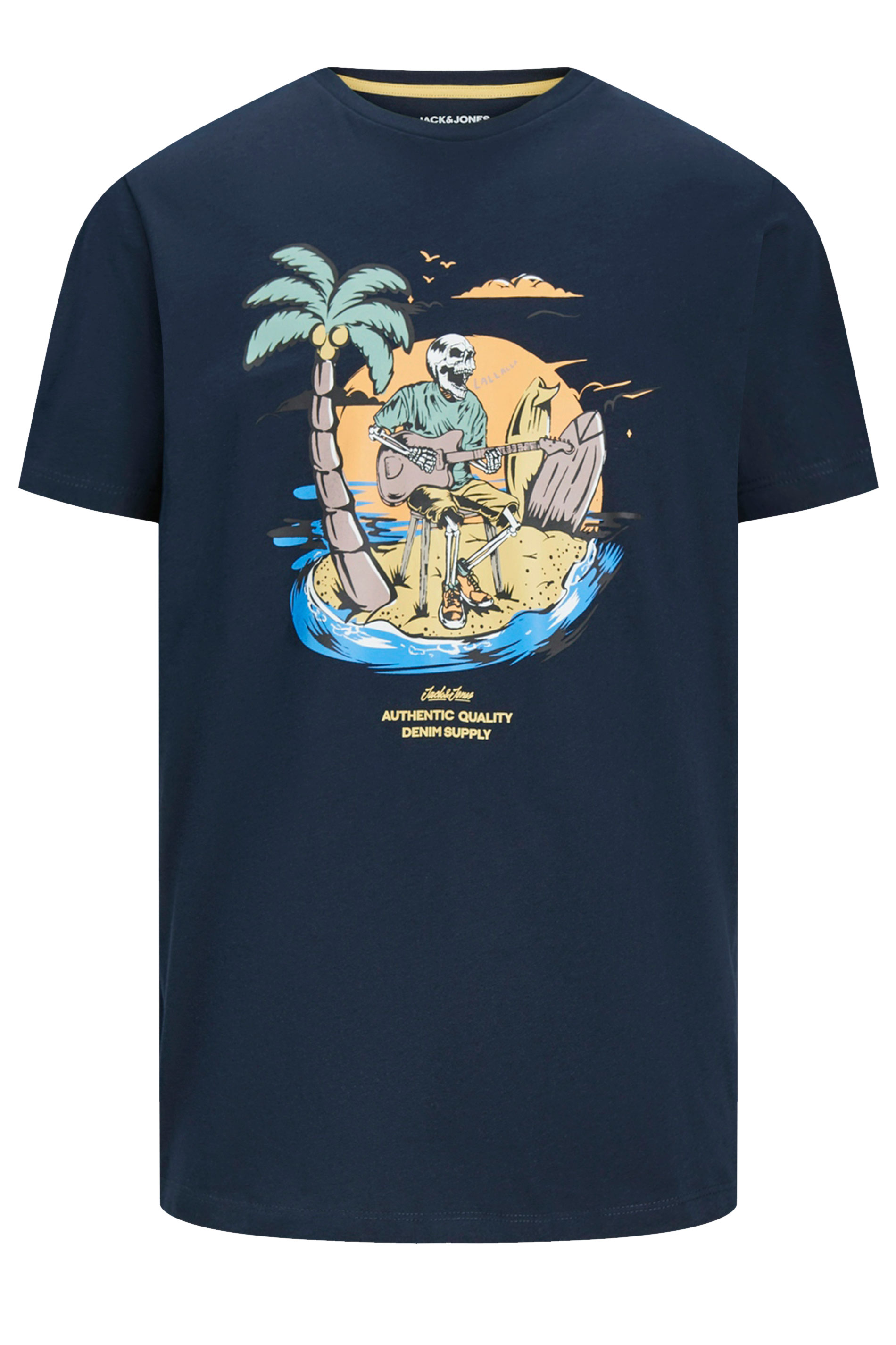 JACK & JONES Big & Tall Navy Blue Surf Skeleton Print T-Shirt | BadRhino 2