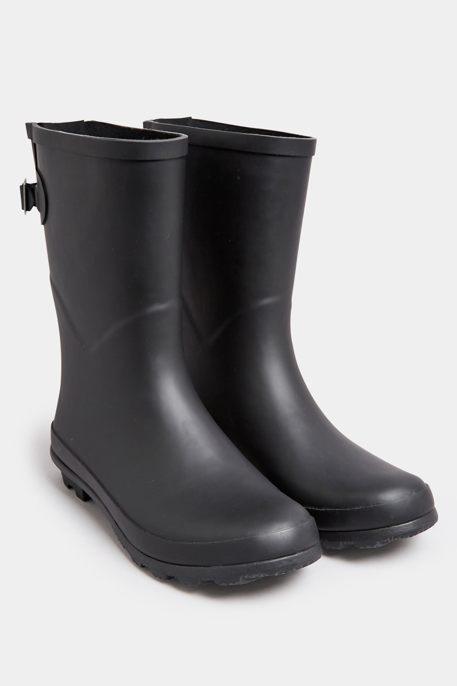 Black Mid Calf Wellies In Wide E Fit | Yours Clothing