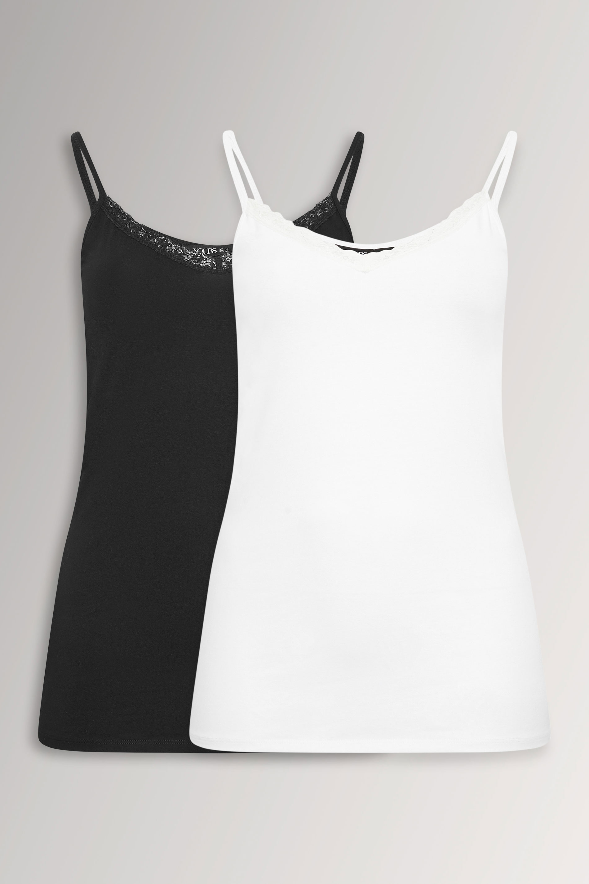 YOURS 2 PACK Plus Size Black & White Lace Cami Tops | Yours Clothing 3