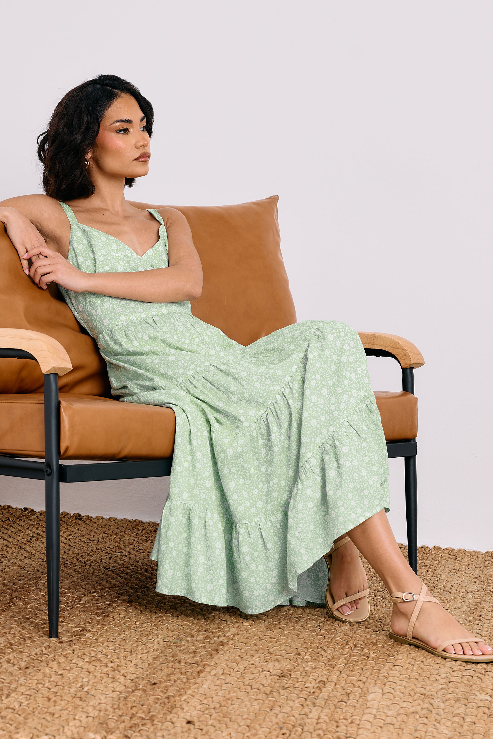 PixieGirl Petite Women's Mint Green Floral Tie Back Midi Dress | PixieGirl 1