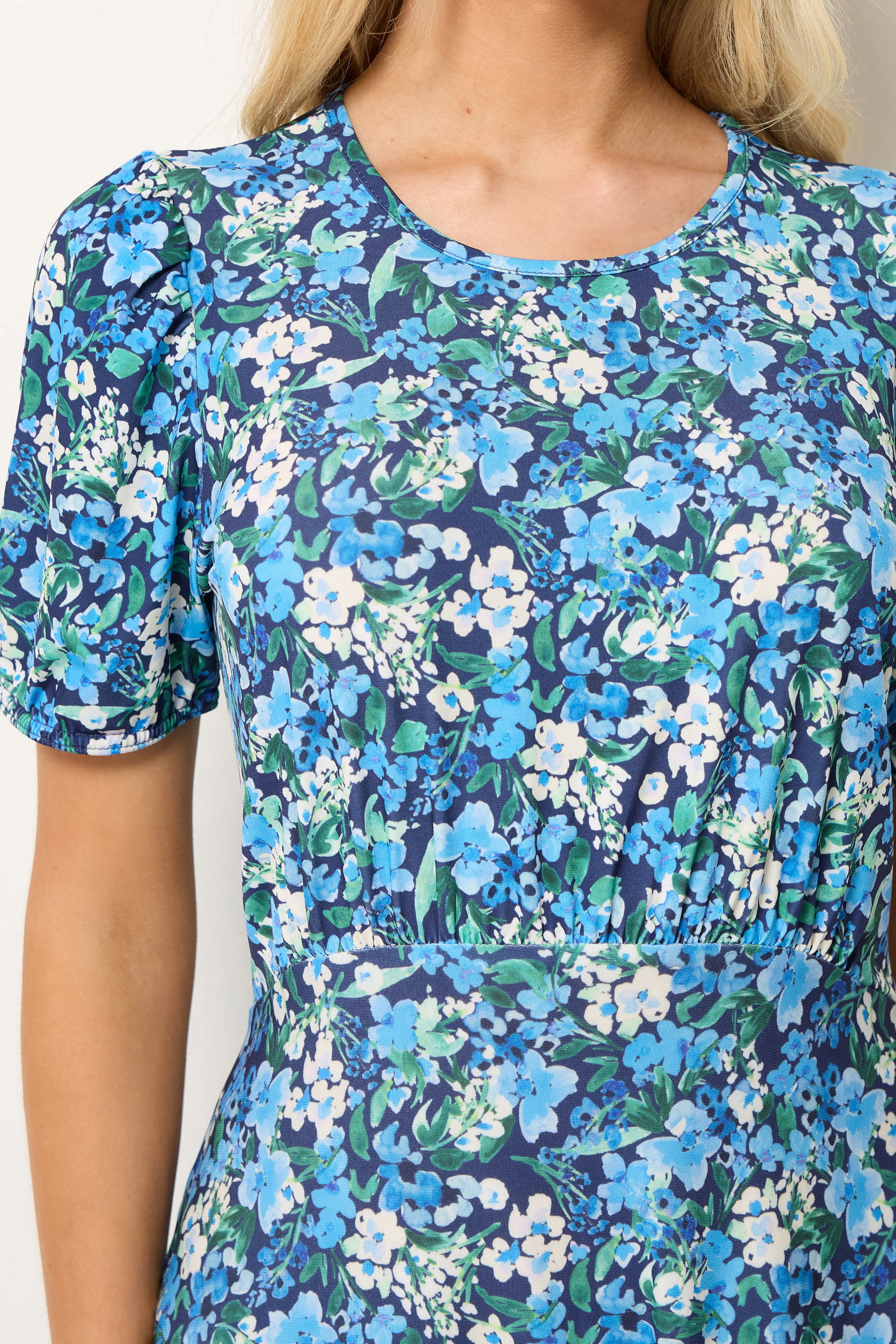 M&Co Blue Floral Short Sleeve Midi Dress | M&Co 4