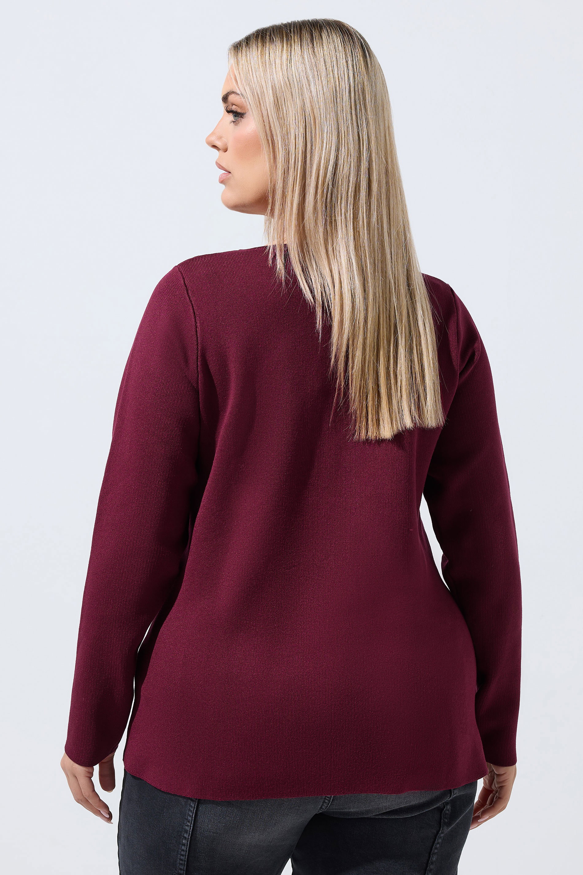 LIMITED COLLECTION Plus Size Cobalt Burgundy Red Compacted Knit Cardigan | Yours Clothing 5