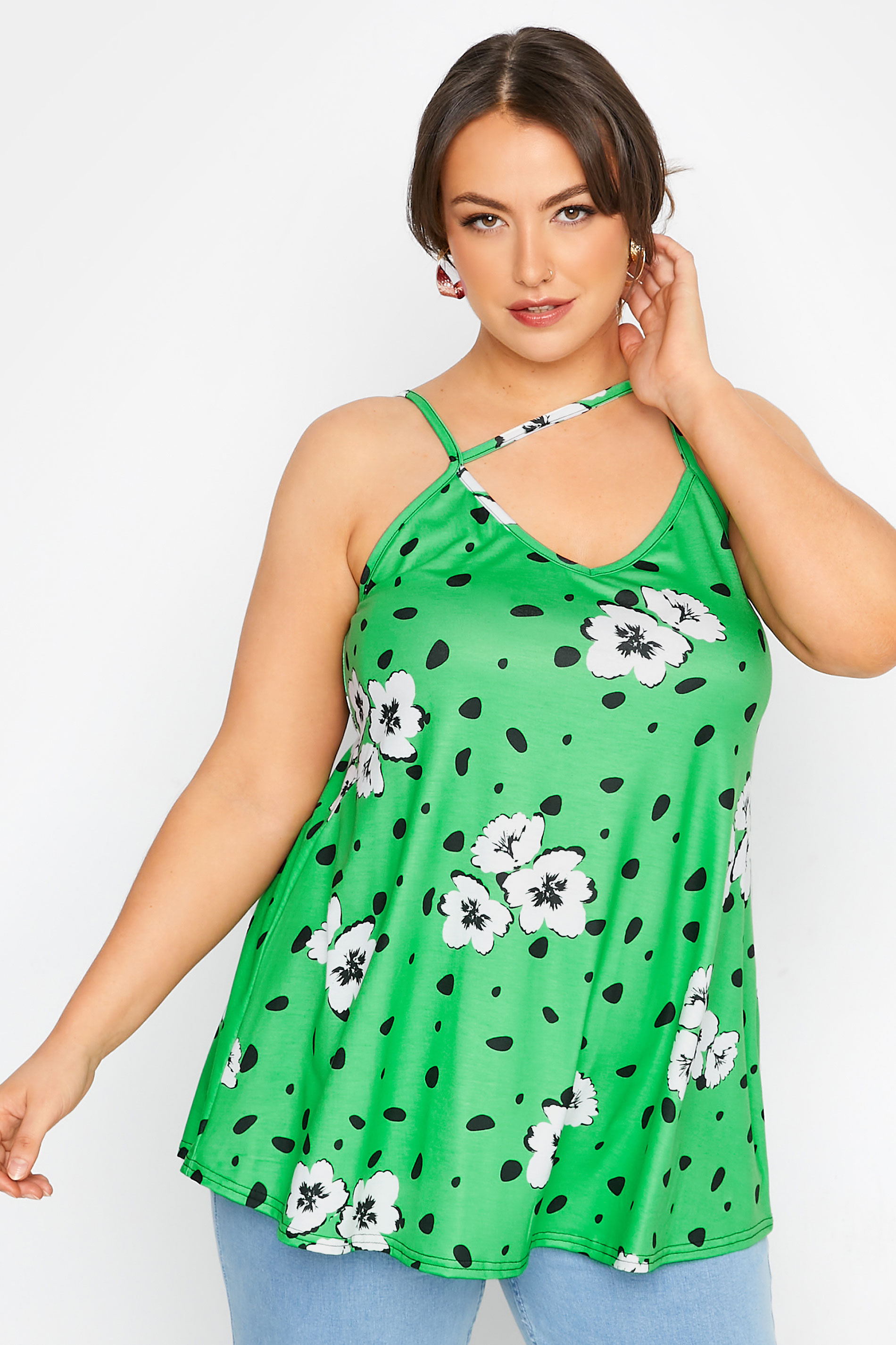 LIMITED COLLECTION Curve Green Floral Print Strap Detail Cami Top_A.jpg