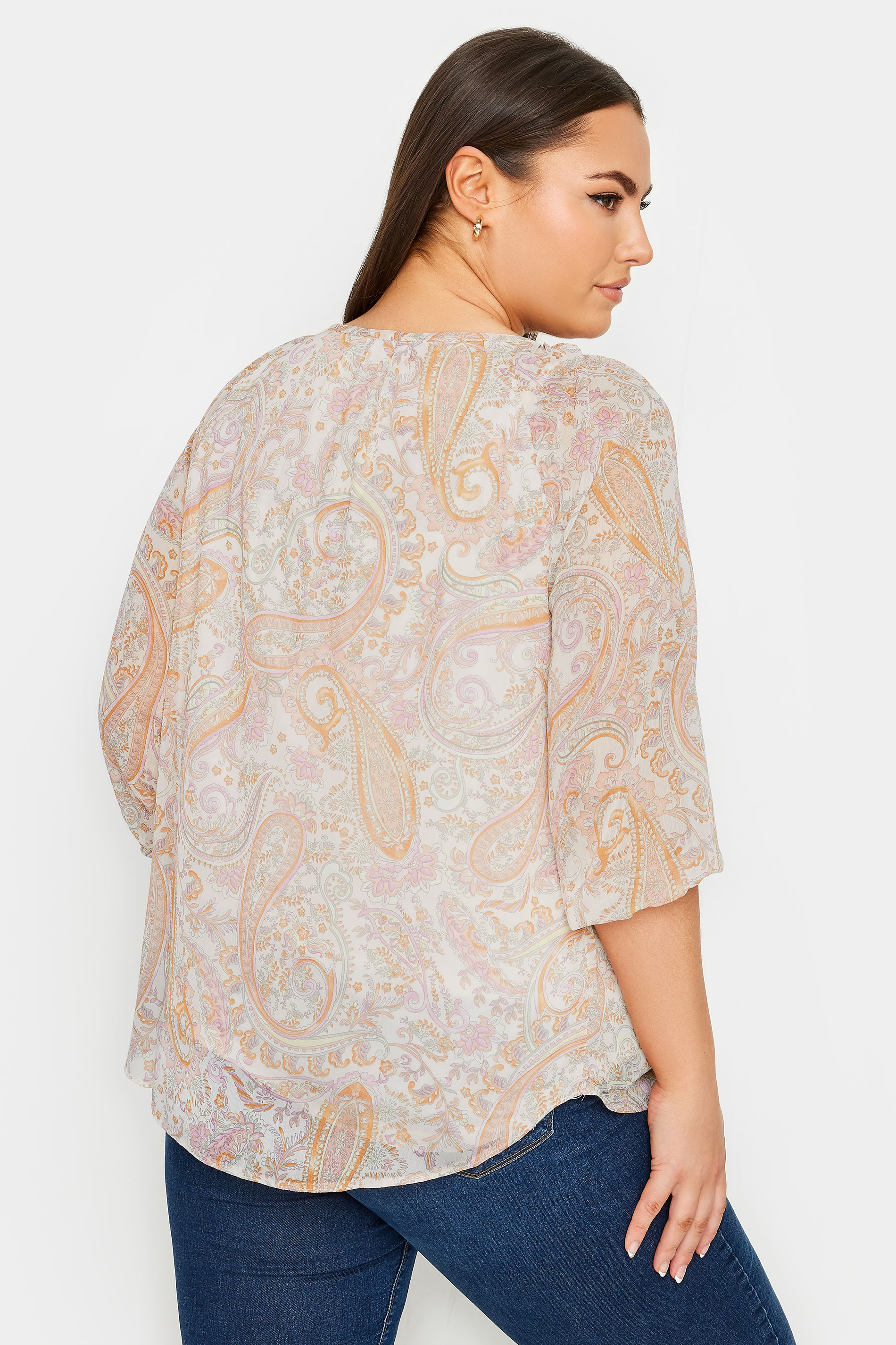 YOURS Plus Size Pink Paisley Print Tie Neck Blouse | Yours Clothing 3