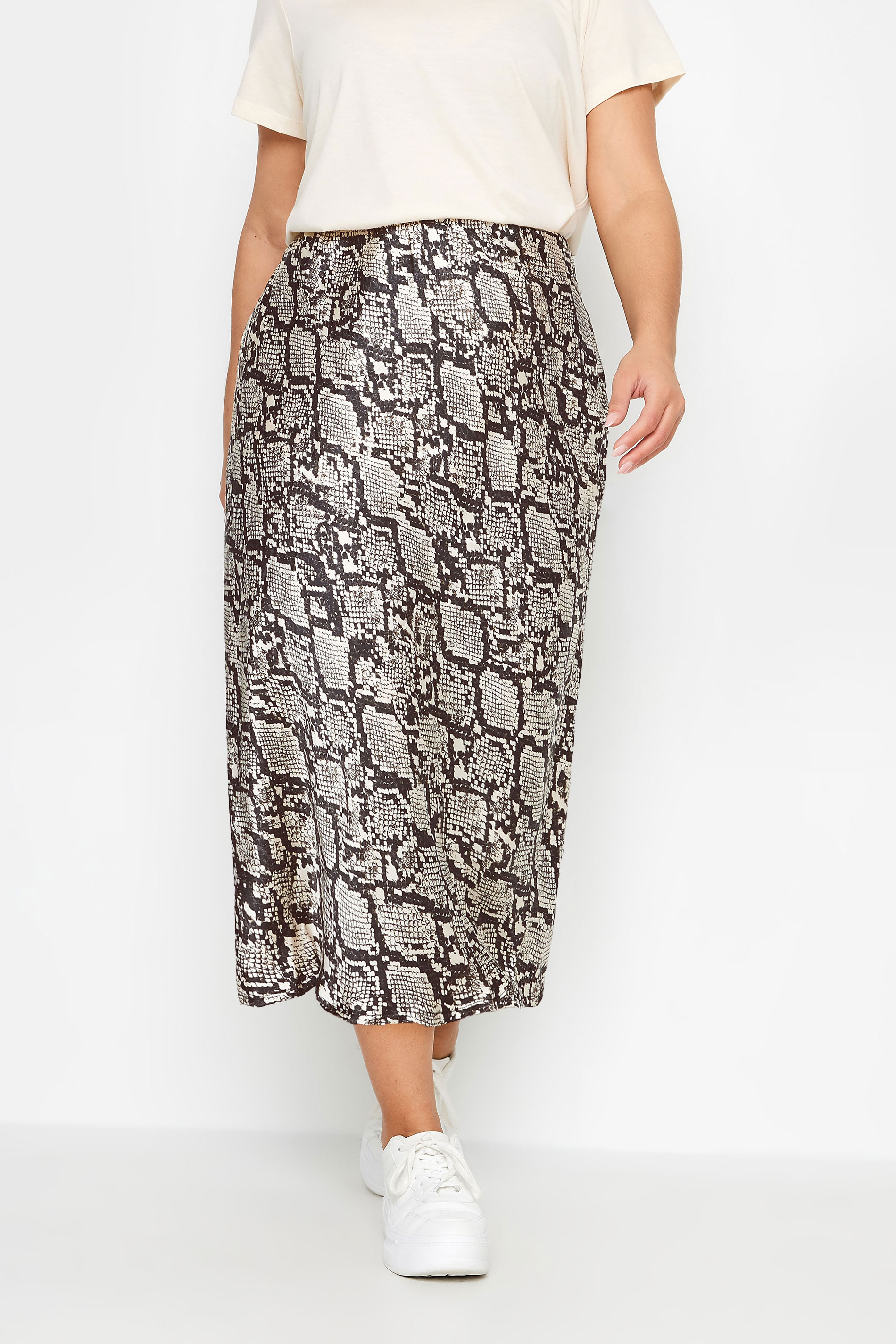 YOURS Plus Size Grey Snake Print Satin Midi Skirt | Yours Clothing 2