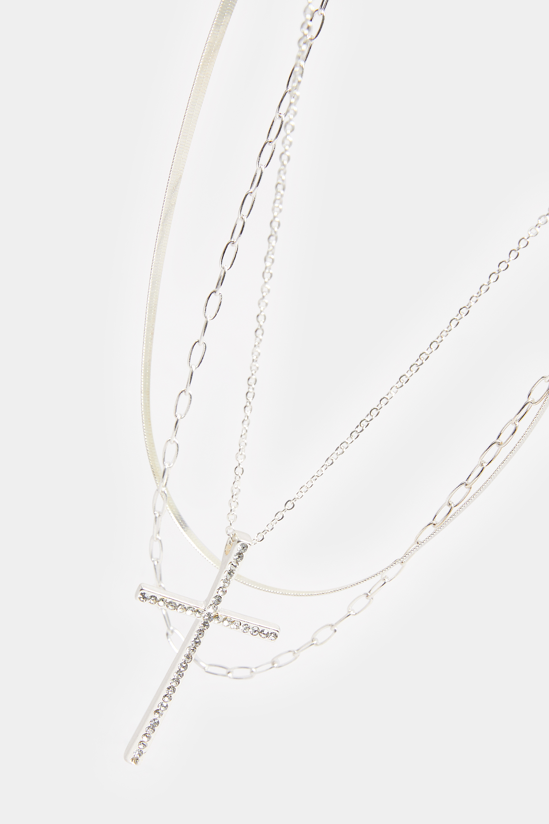 Silver Tone Tripe Layer Diamante Cross Necklace | Yours Clothing 3