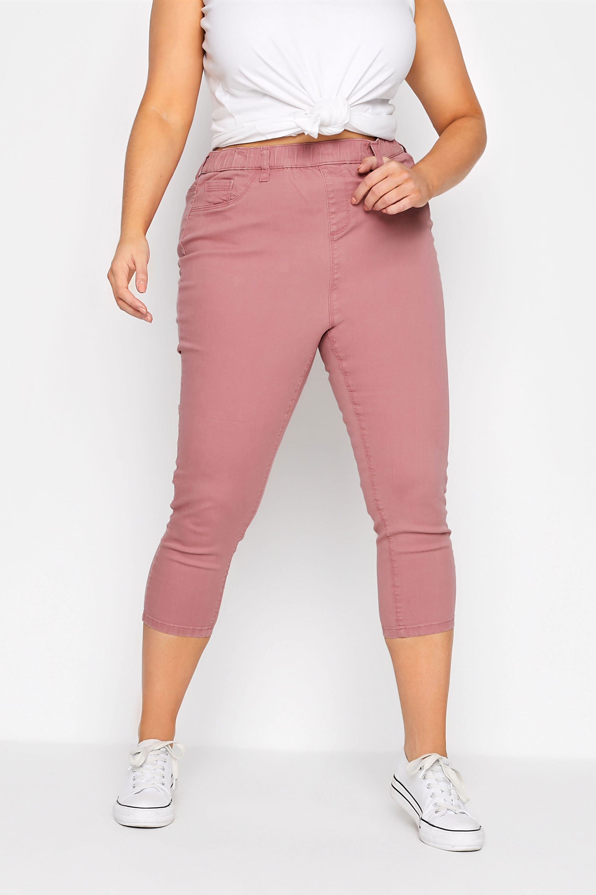 Plus Size Pink Cropped GRACE Jeggings | Yours Clothing 1