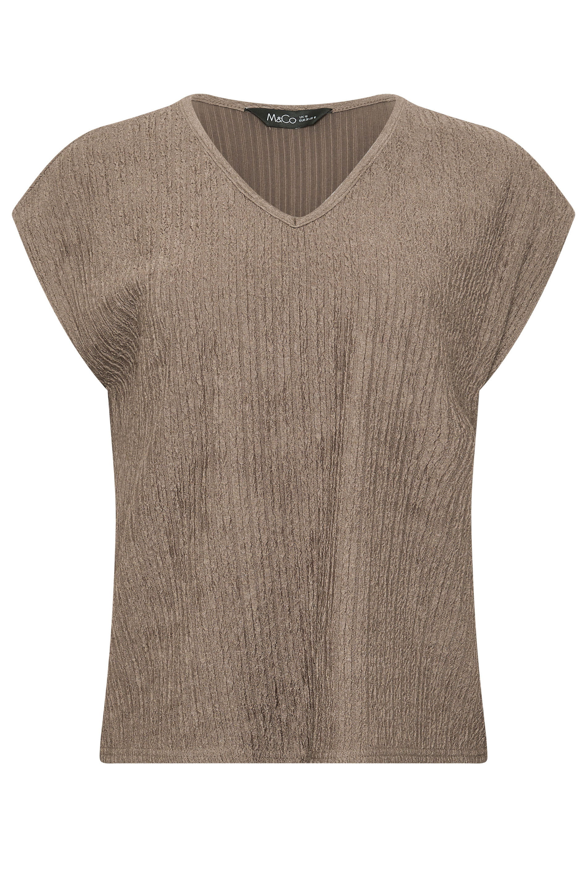 M&Co Petite Mocha Brown Crinkle V-Neck T-Shirt | M&Co 6
