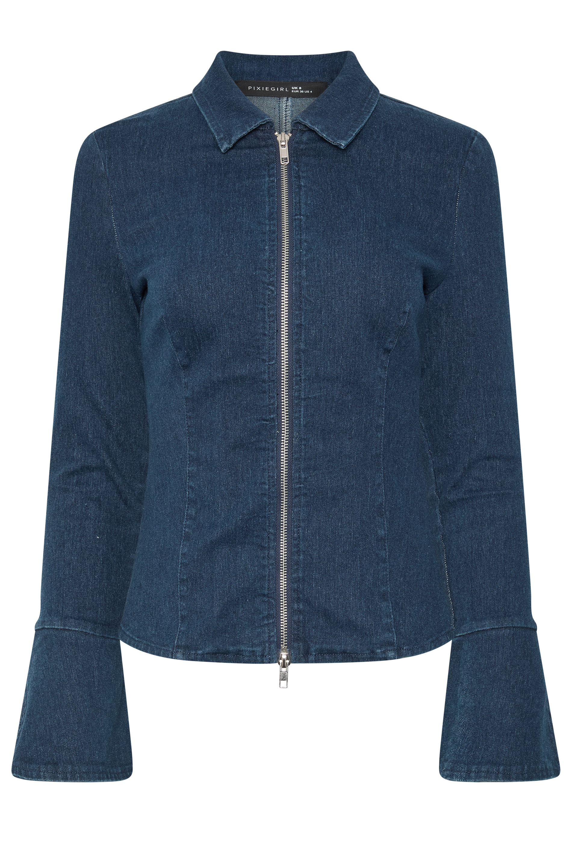 PixieGirl Petite Women's Indigo Blue Zip Denim Jacket | PixieGirl  1