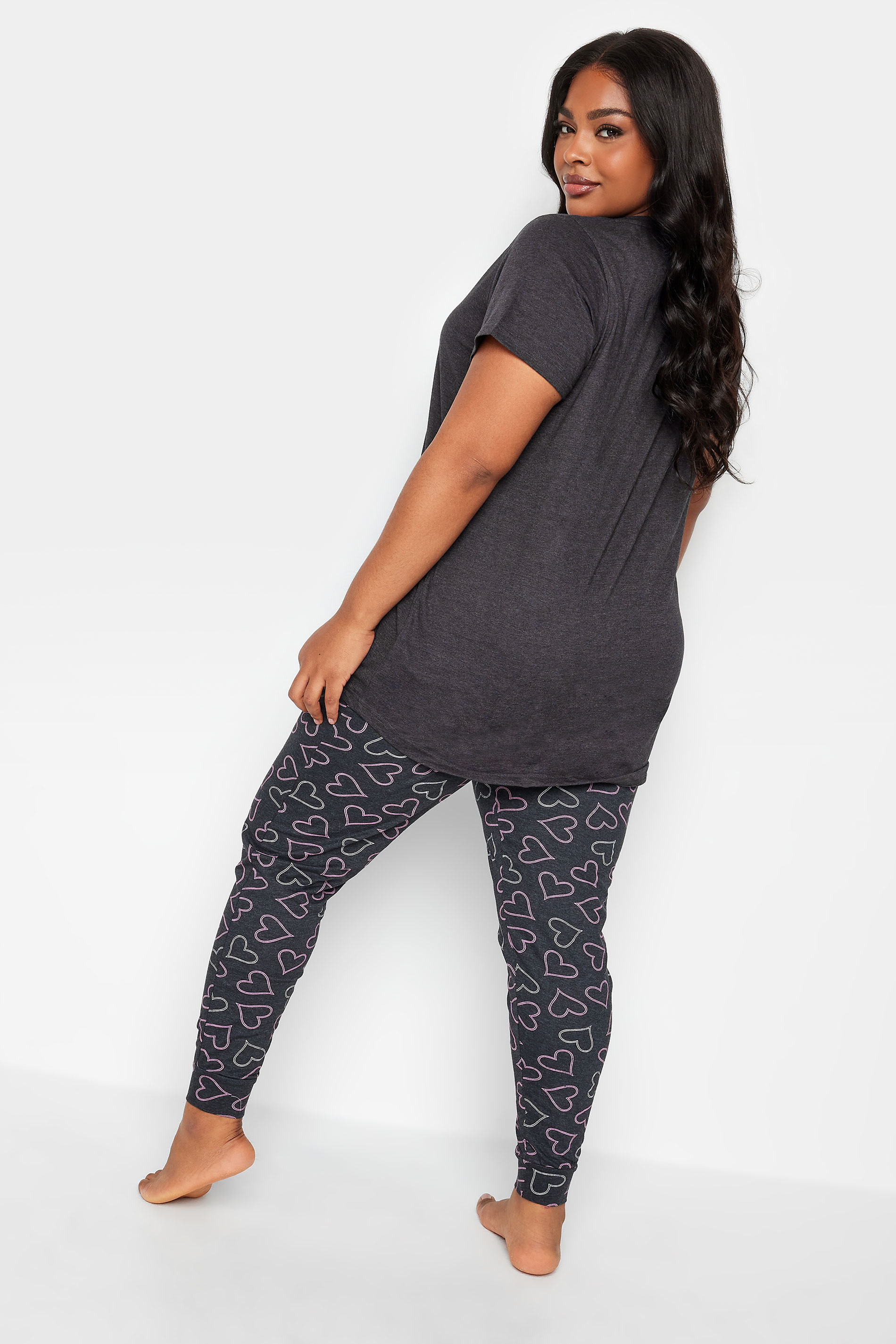 YOURS Plus Size Grey 'Follow Your Dreams' Heart Print Pyjama Set | Yours Clothing 3