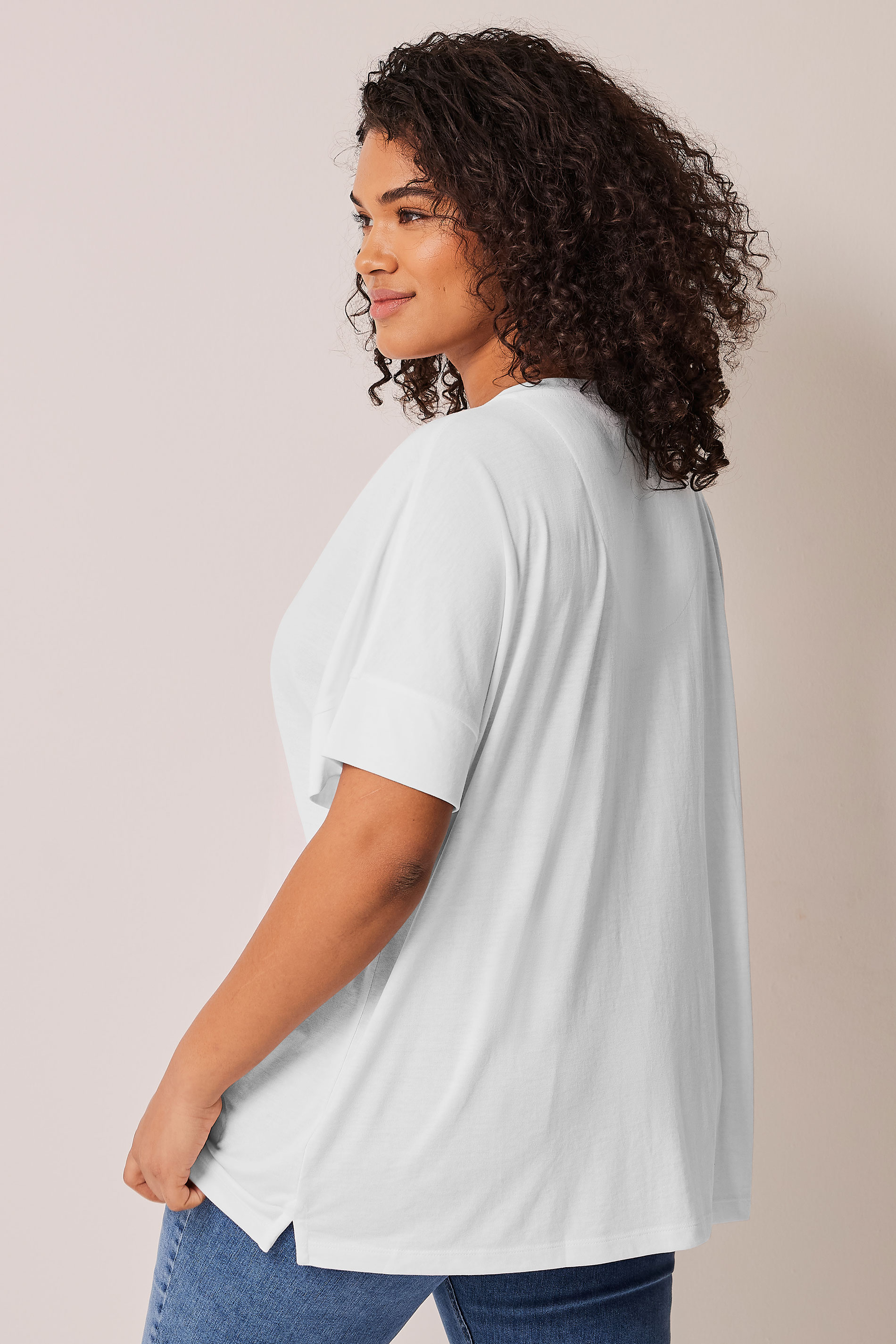 EVANS Plus Size White V-Neck Modal Rich T-Shirt | Evans 3