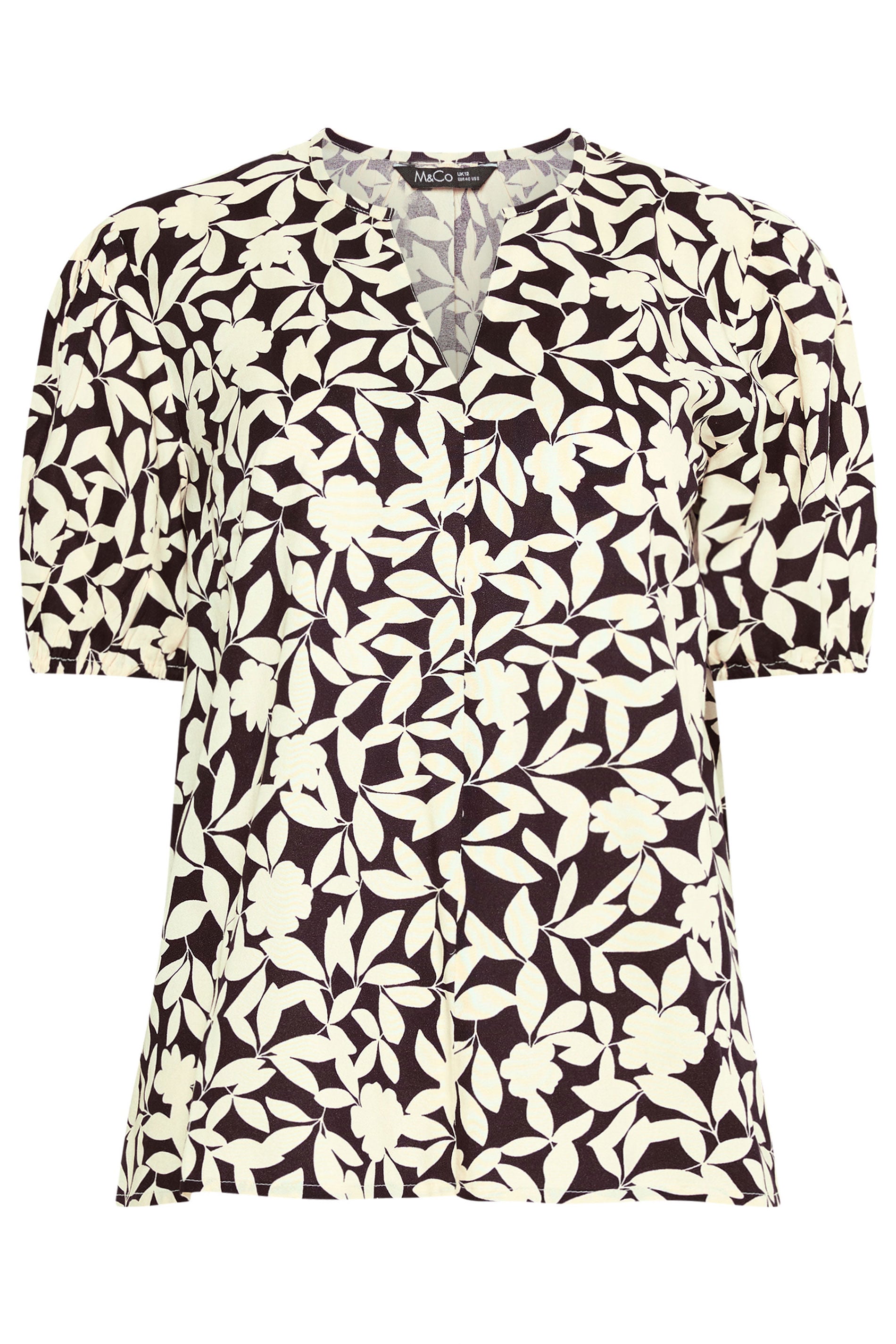 M&Co Brown Floral Notch Neck Blouse | M&Co 7