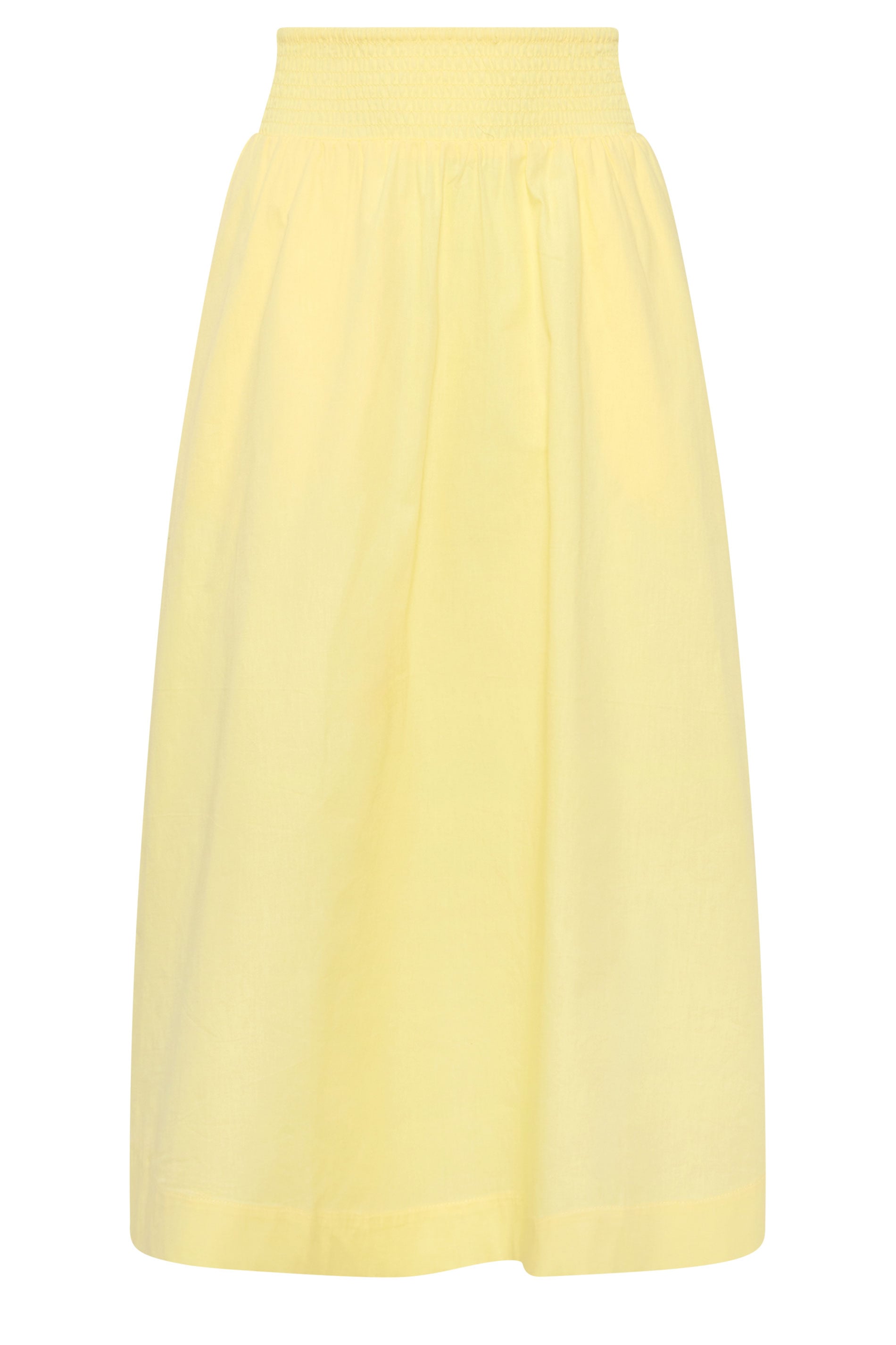 PixieGirl Petite Women's Yellow Poplin Shirred Cotton Maxi Skirt | PixieGirl 6
