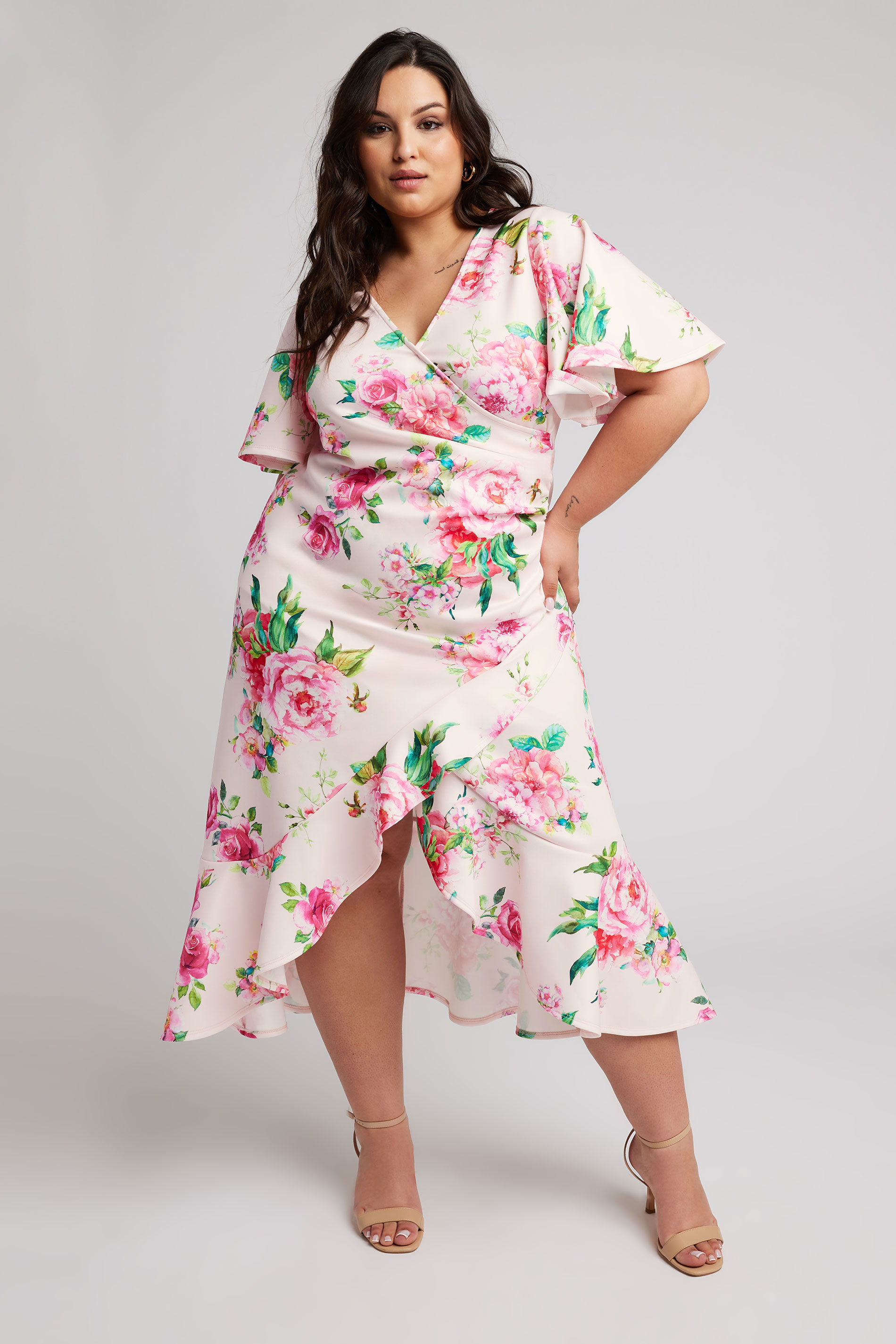 YOURS LONDON Plus Size Pink Floral Print Ruched Midi Dress | Yours Clothing 2