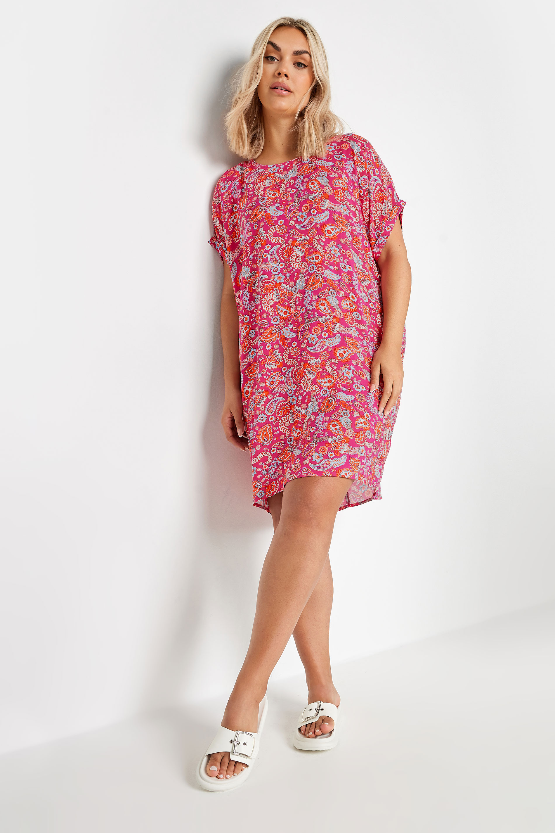 YOURS Plus Size Pink Paisley Print Shift Dress | Yours Clothing 1