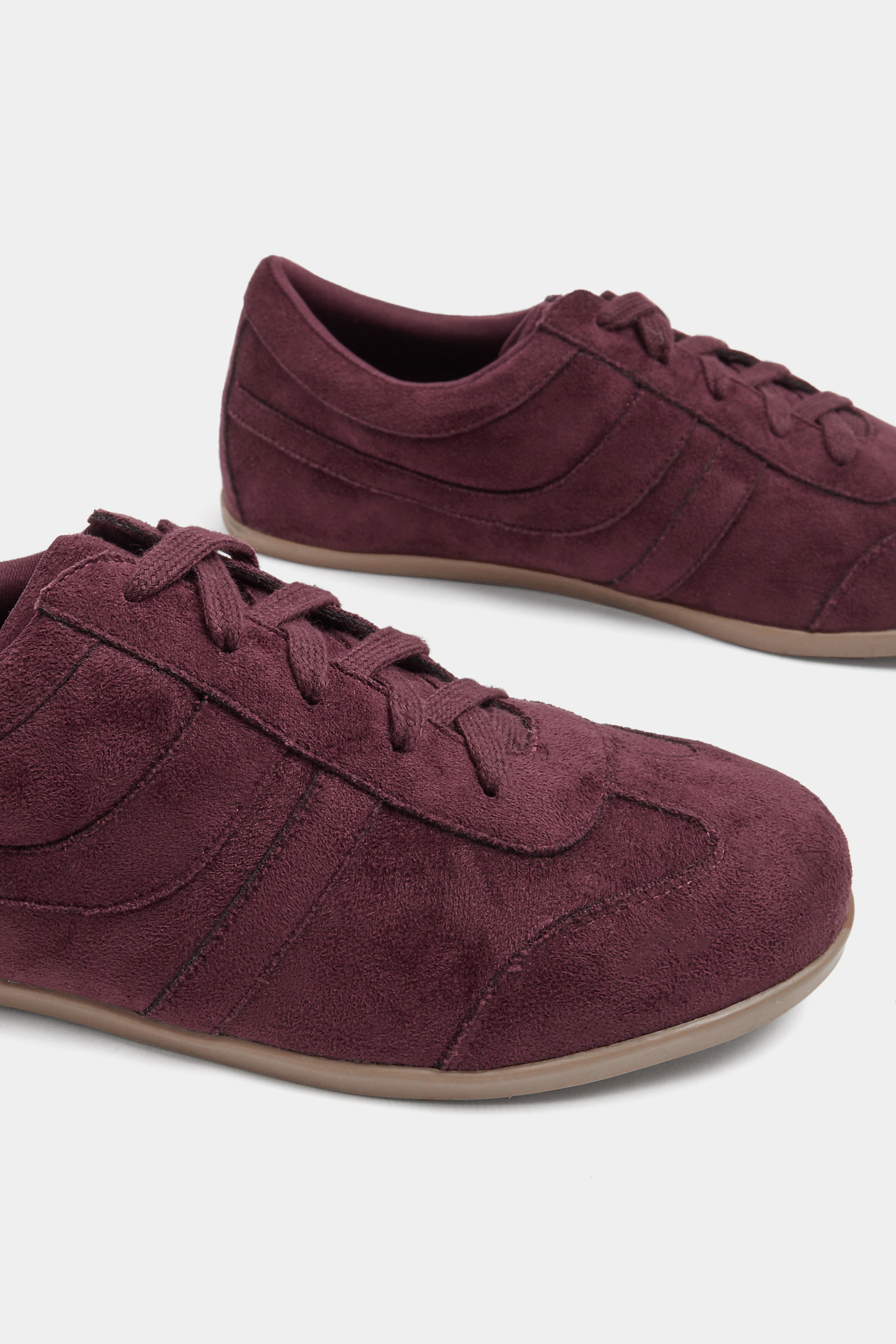 Burgundy Red Faux Suede Low Retro Stripe Trainers In Extra Wide EEE Fit | Yours Clothing 4