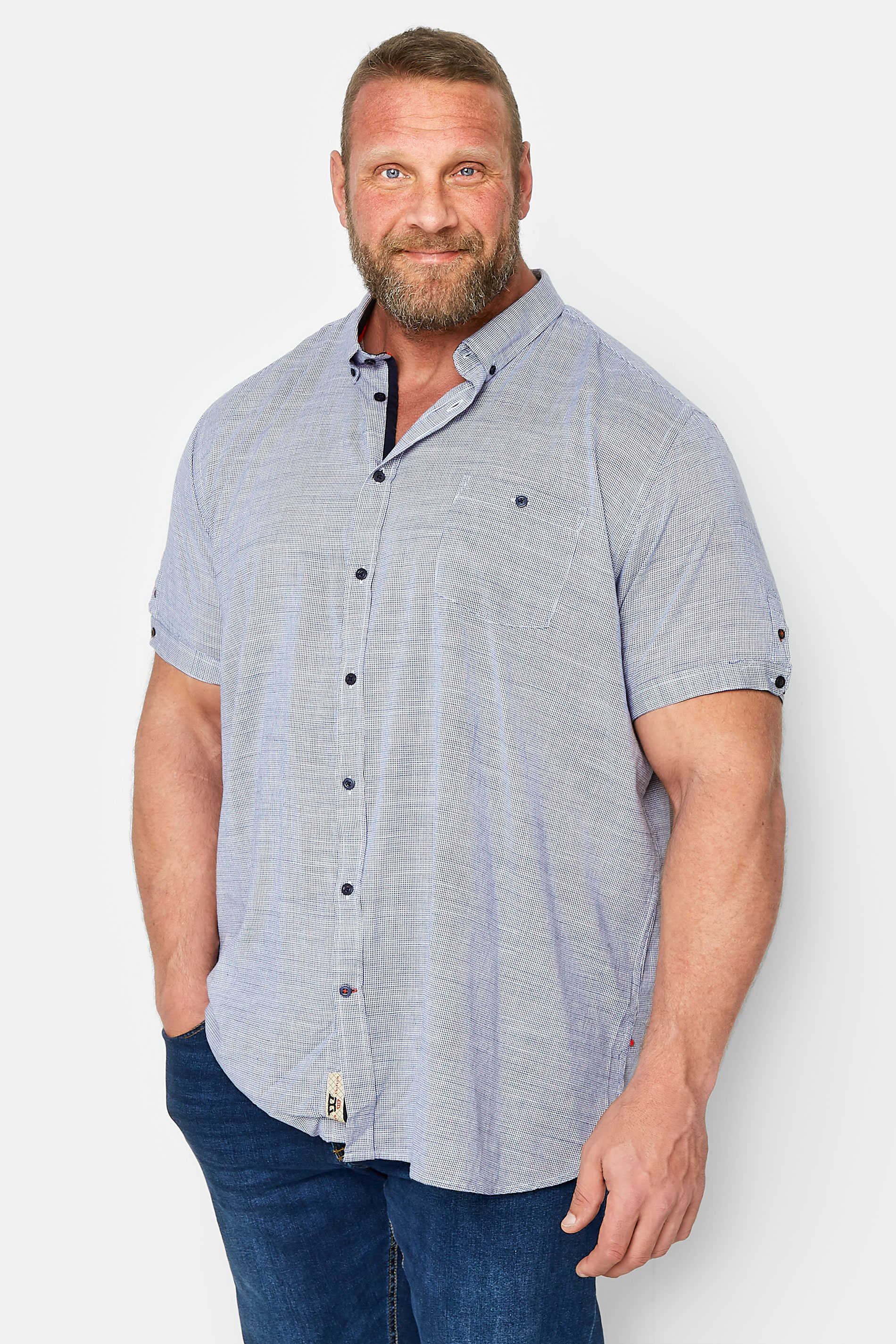 D555 Big & Tall Blue Dogtooth Check Shirt | BadRhino 1