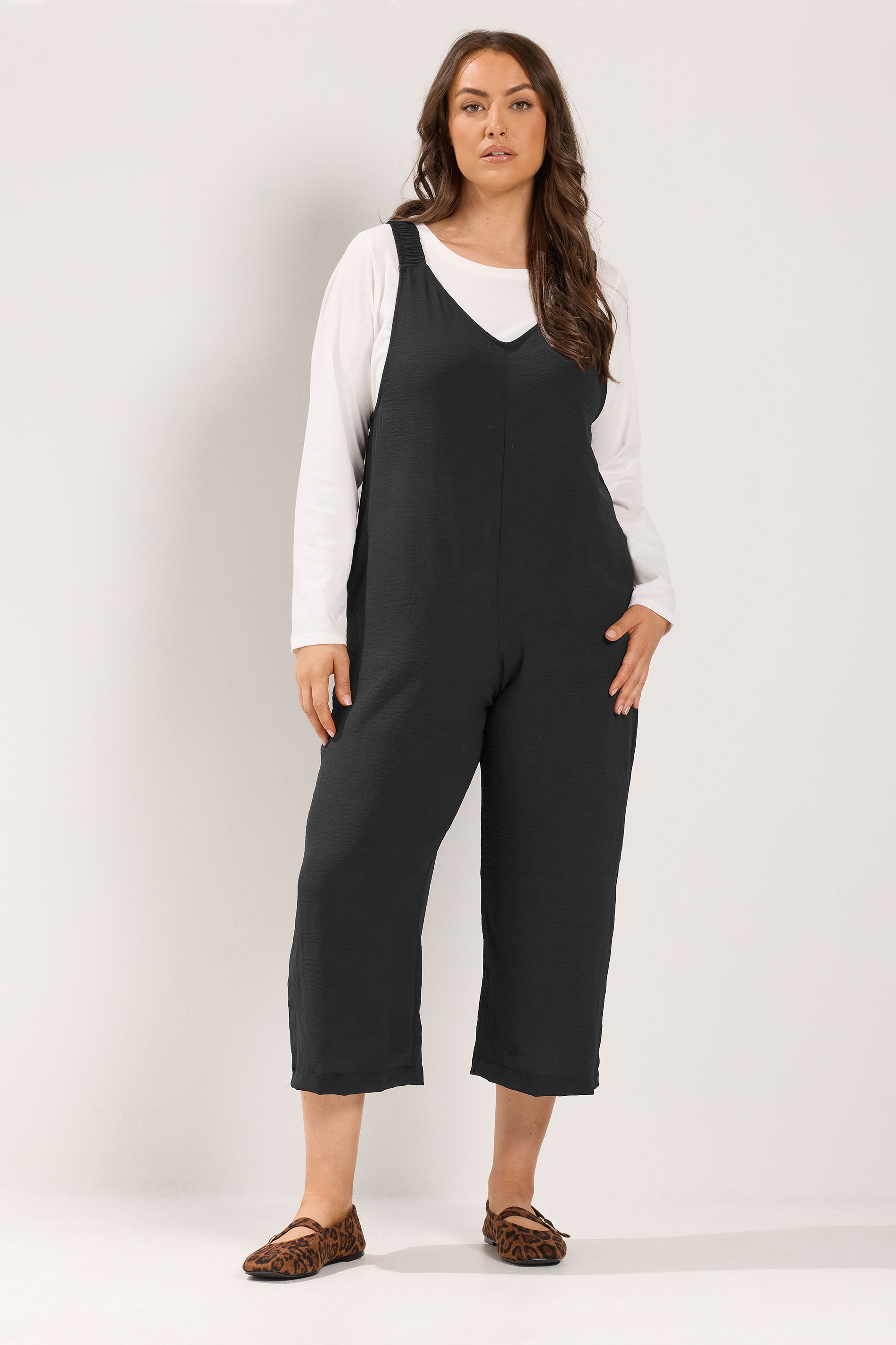 YOURS Plus Size Black Loose Fit Dungarees | Yours Clothing 3