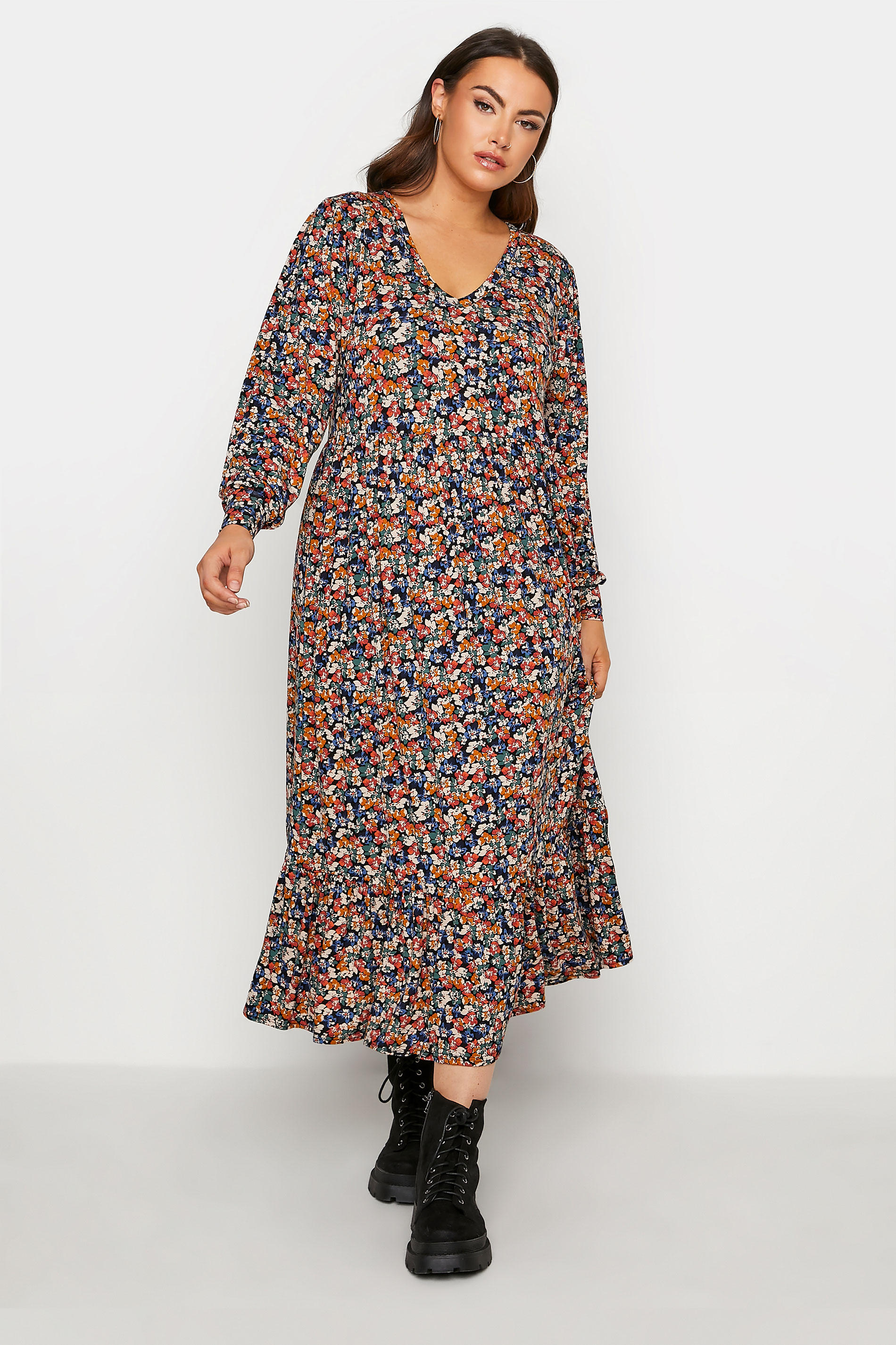 LIMITED COLLECTION Black Floral Print Smock Maxi Dress_A.jpg