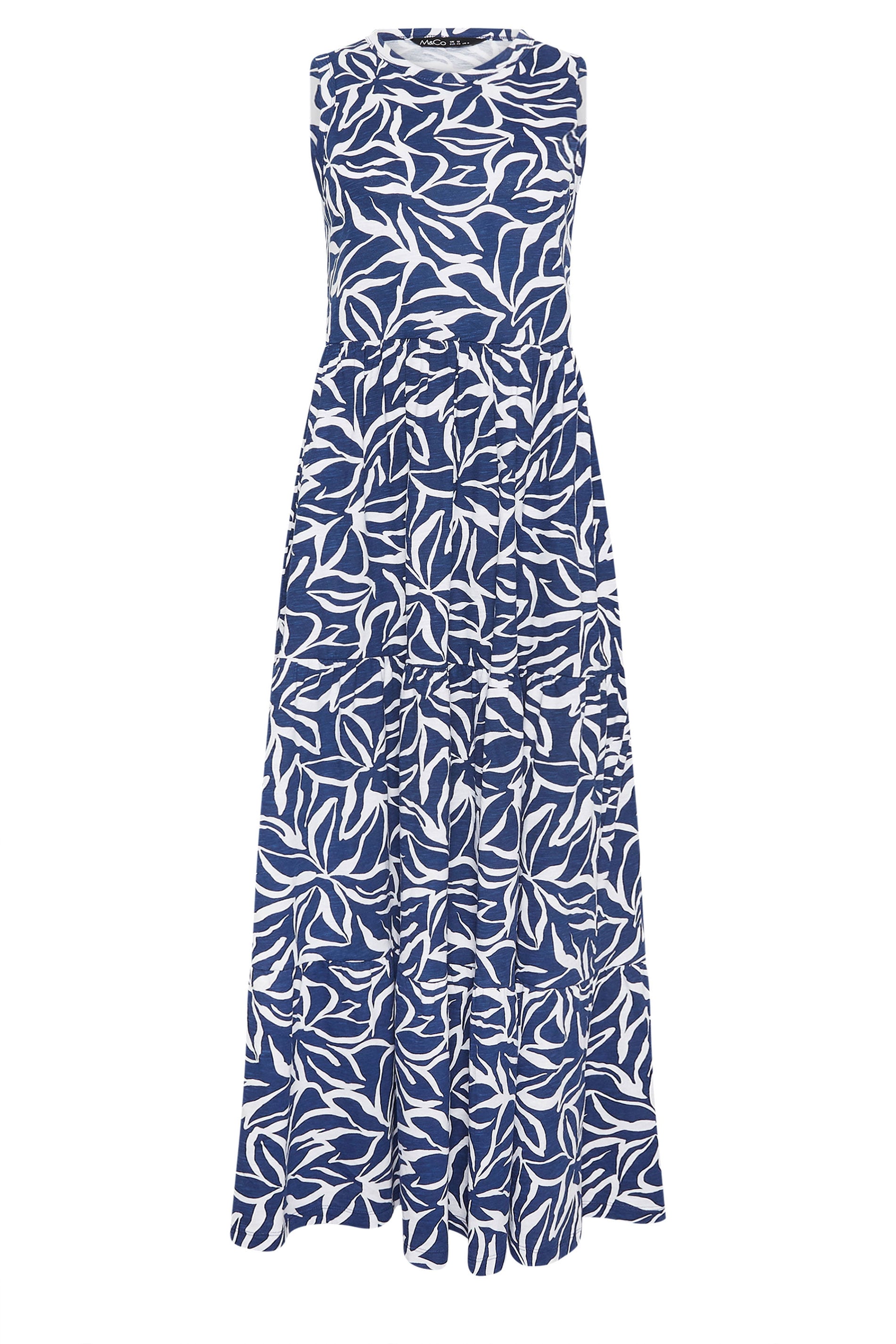 M&Co Navy Blue Abstract Print Cotton Tiered Maxi Dress | M&Co 6