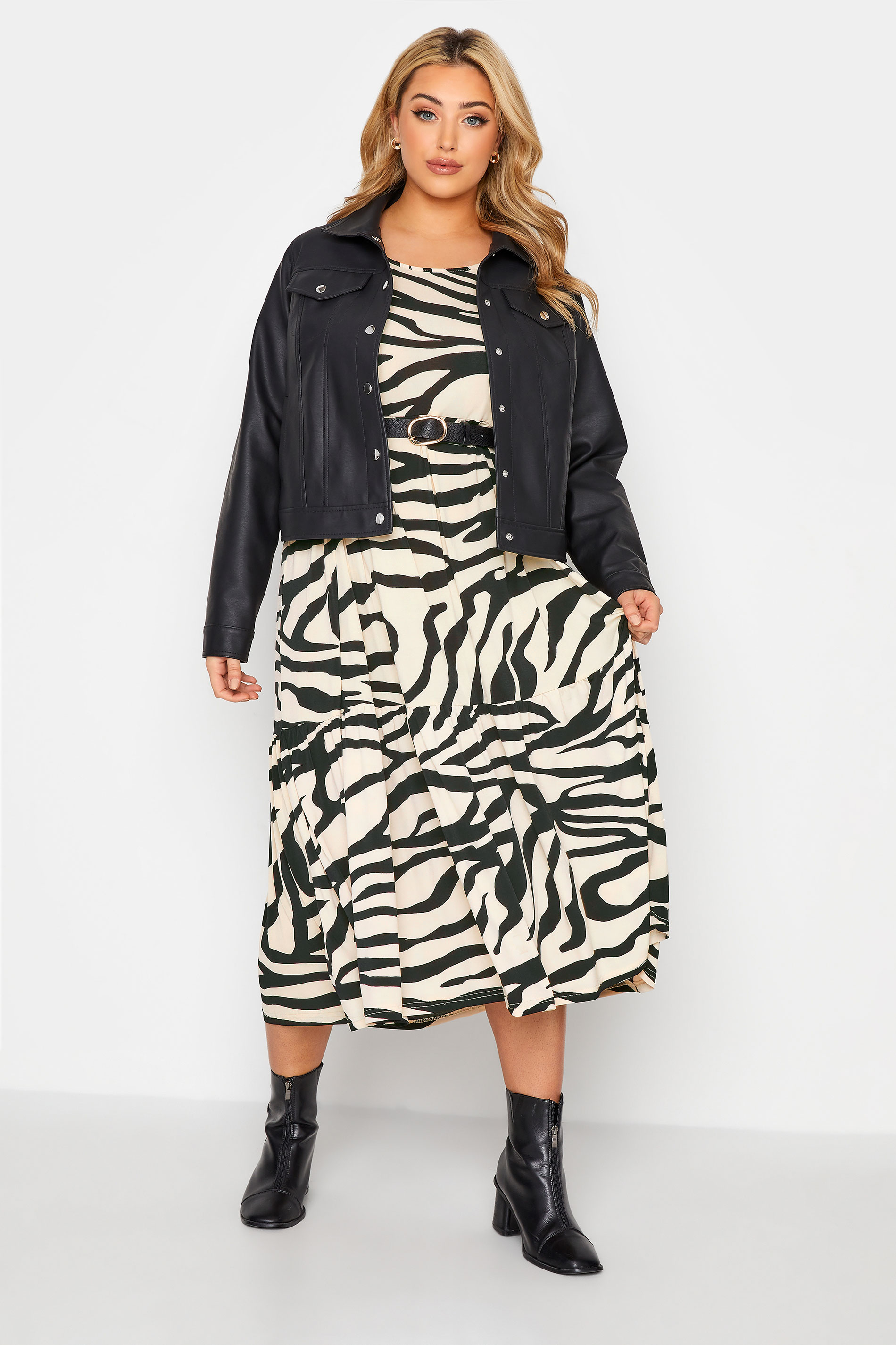 Plus Size Cream Zebra Print Puff Sleeve Smock Midaxi Dress | Yours Clothing 2