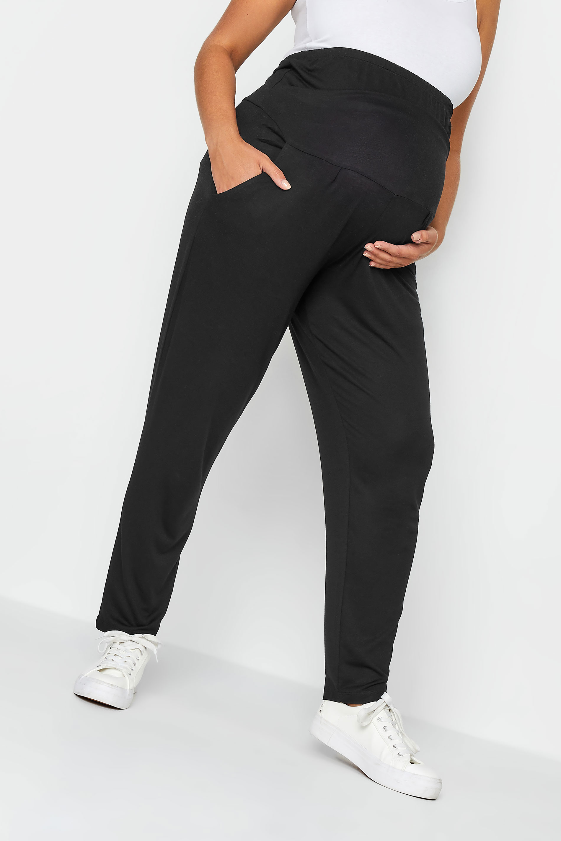 BUMP IT UP MATERNITY Curve Plus Size Black Harem Trousers | Yours Clothing  1