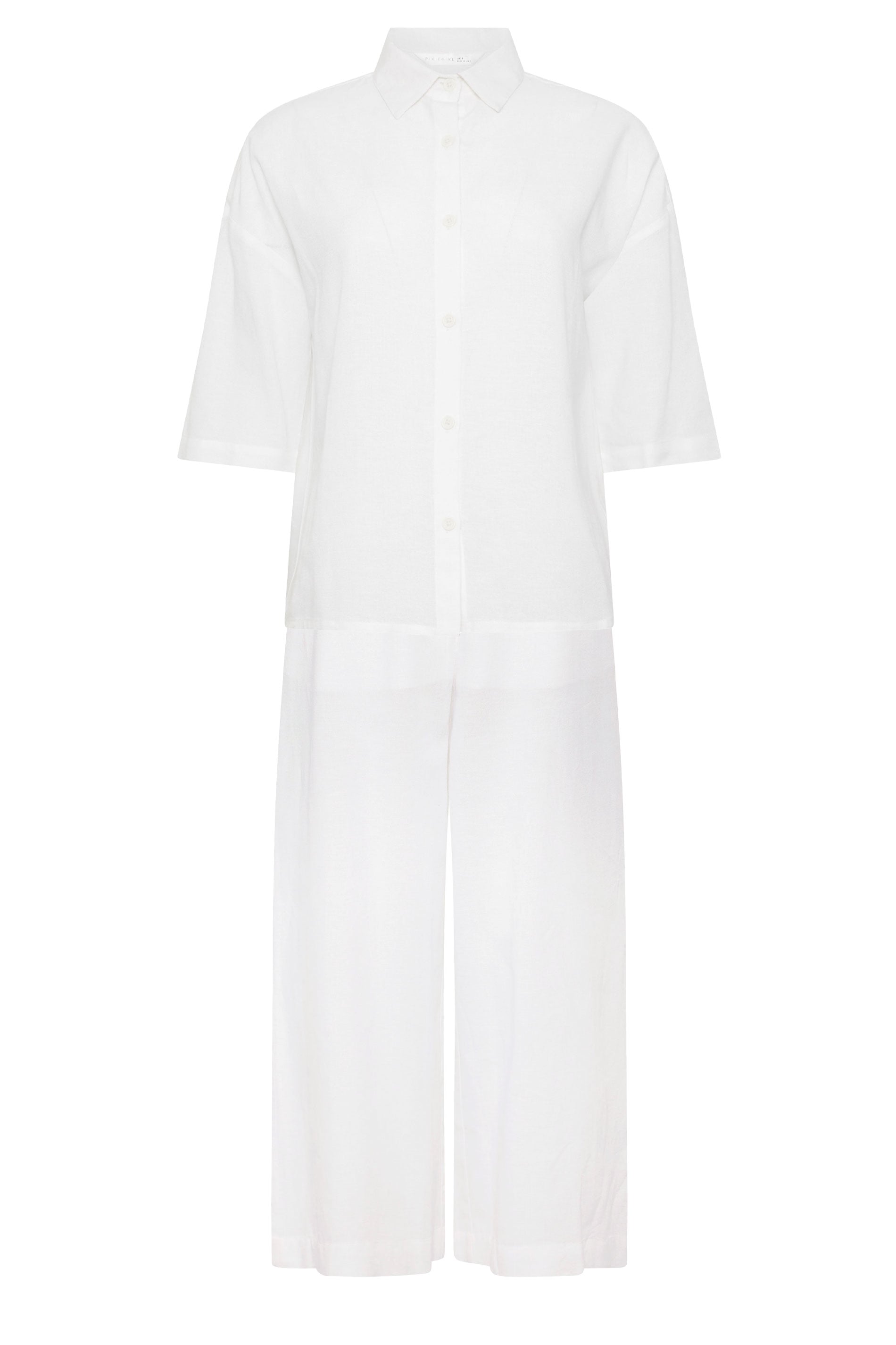 PixieGirl Petite Women's Set White Linen Shirt & Wide Leg Trousers | PixieGirl 5