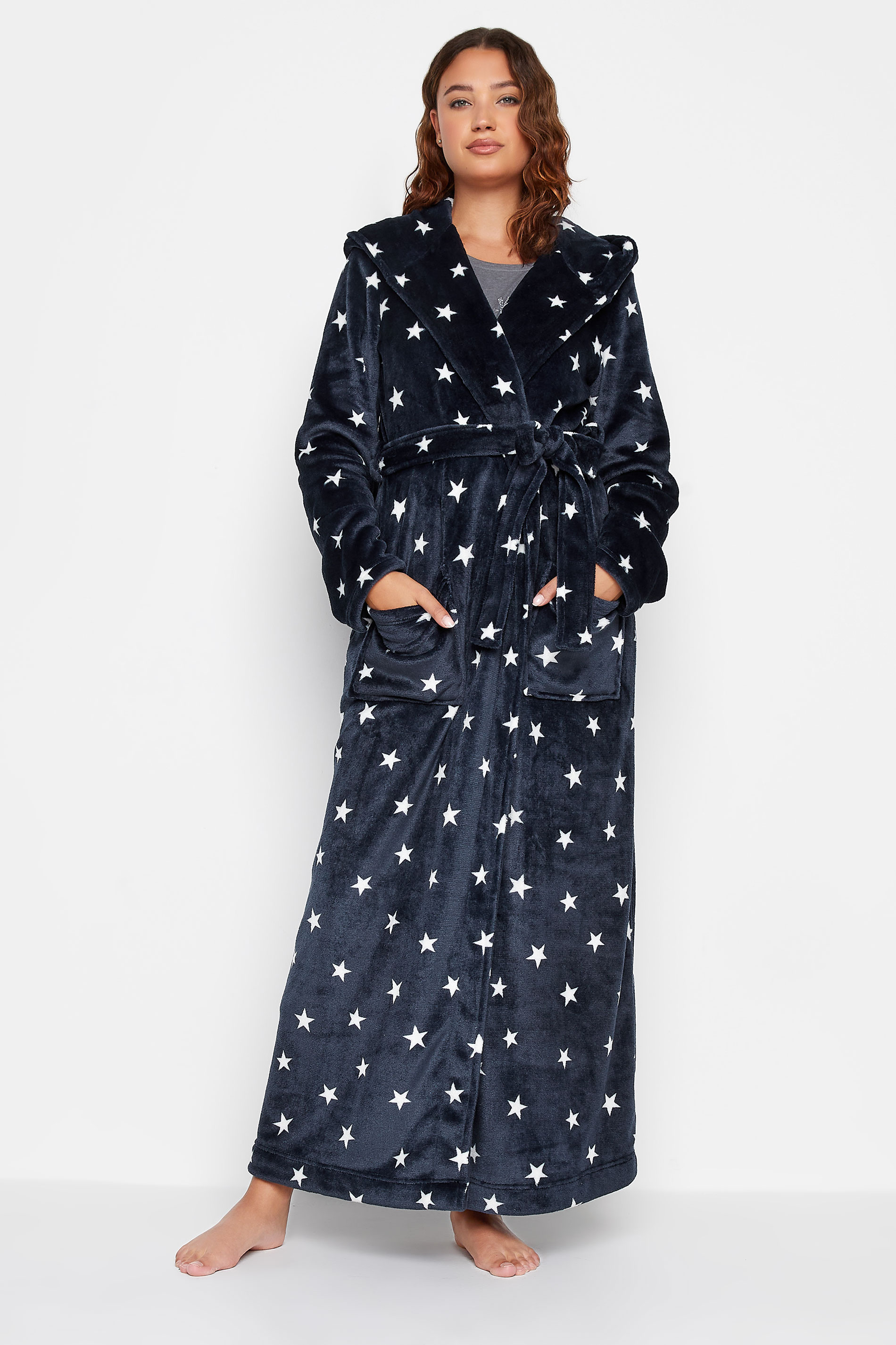 LTS Tall Women's Navy Blue Star Print Maxi Dressing Gown | Long Tall Sally 1
