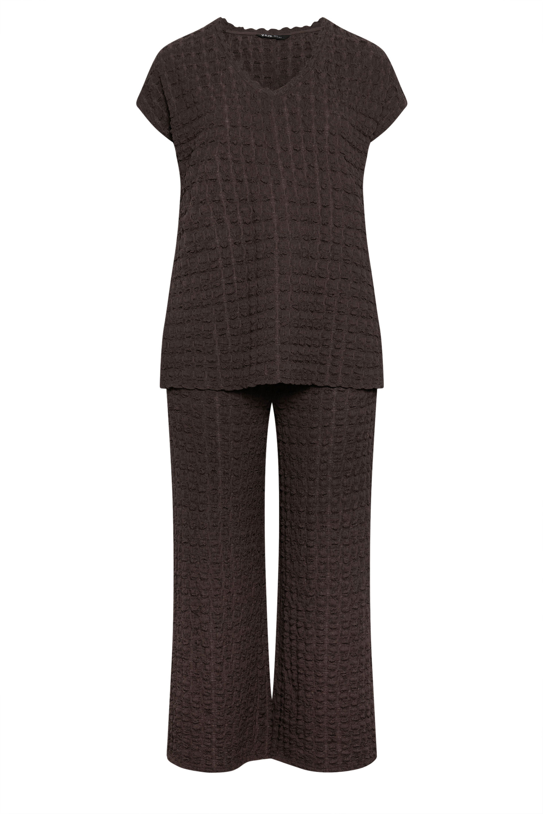 YOURS Plus Size Set Chocolate Brown Set Bubble Textured Top & Trousers | Yours Clothing 7