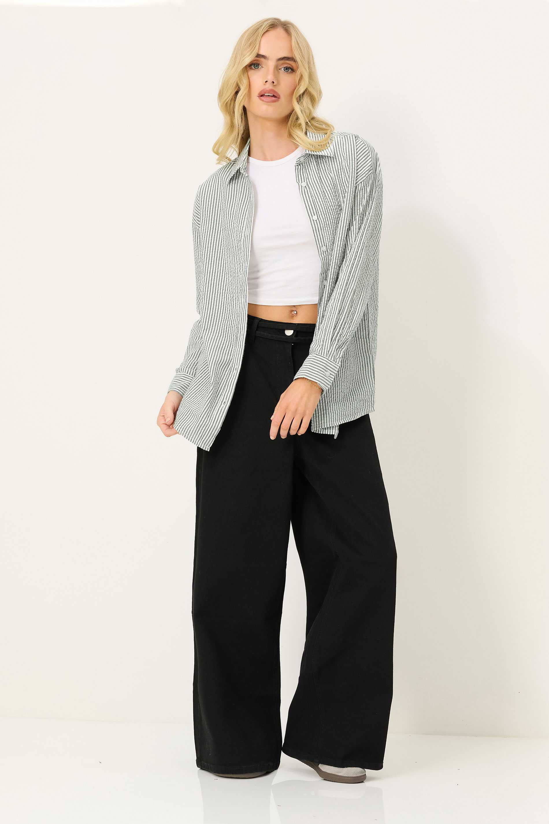 PixieGirl Petite Women's Grey Stripe Long Sleeve Shirt | PixieGirl 1