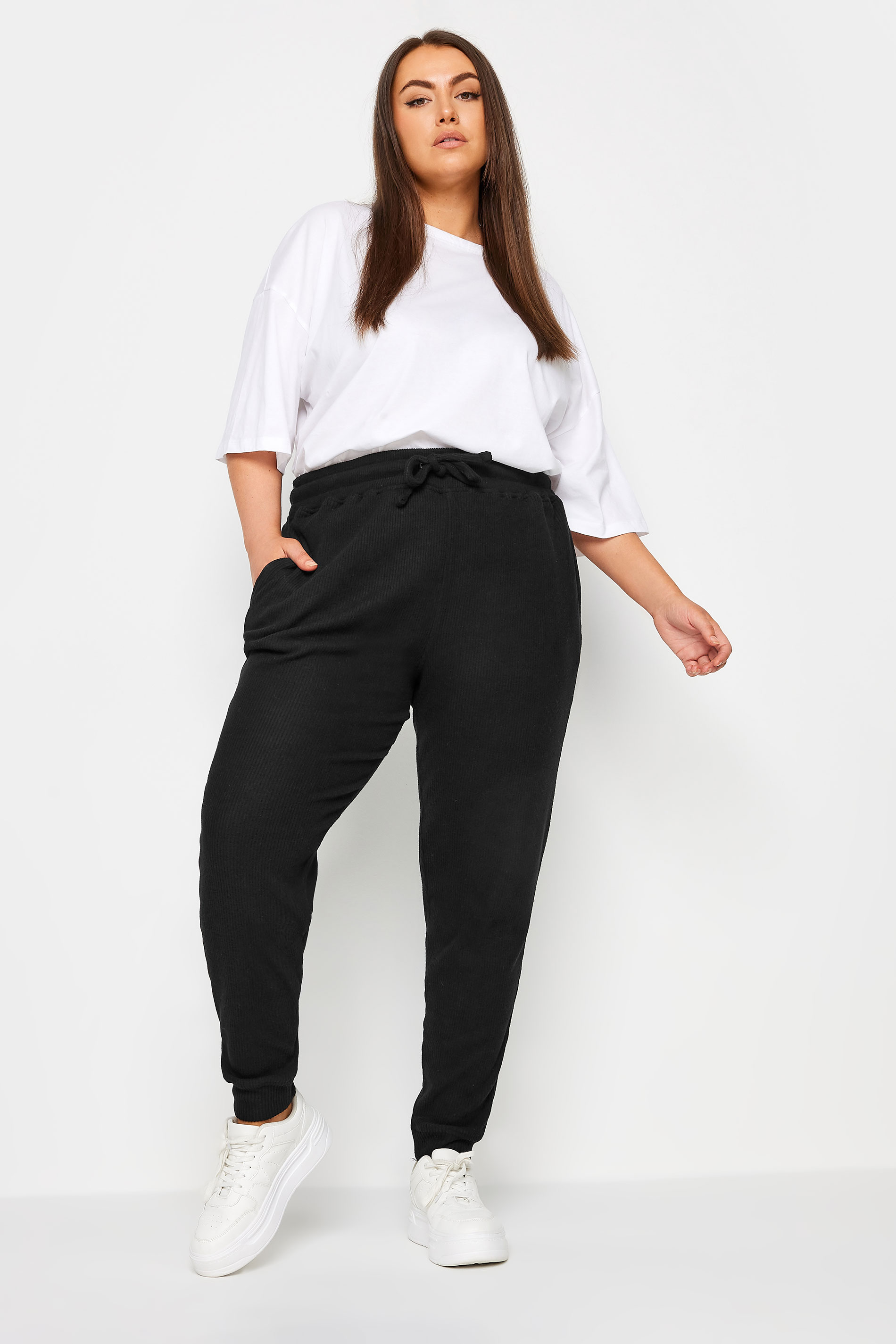 YOURS Plus Size Black Stretch Joggers | Yours Clothing 2