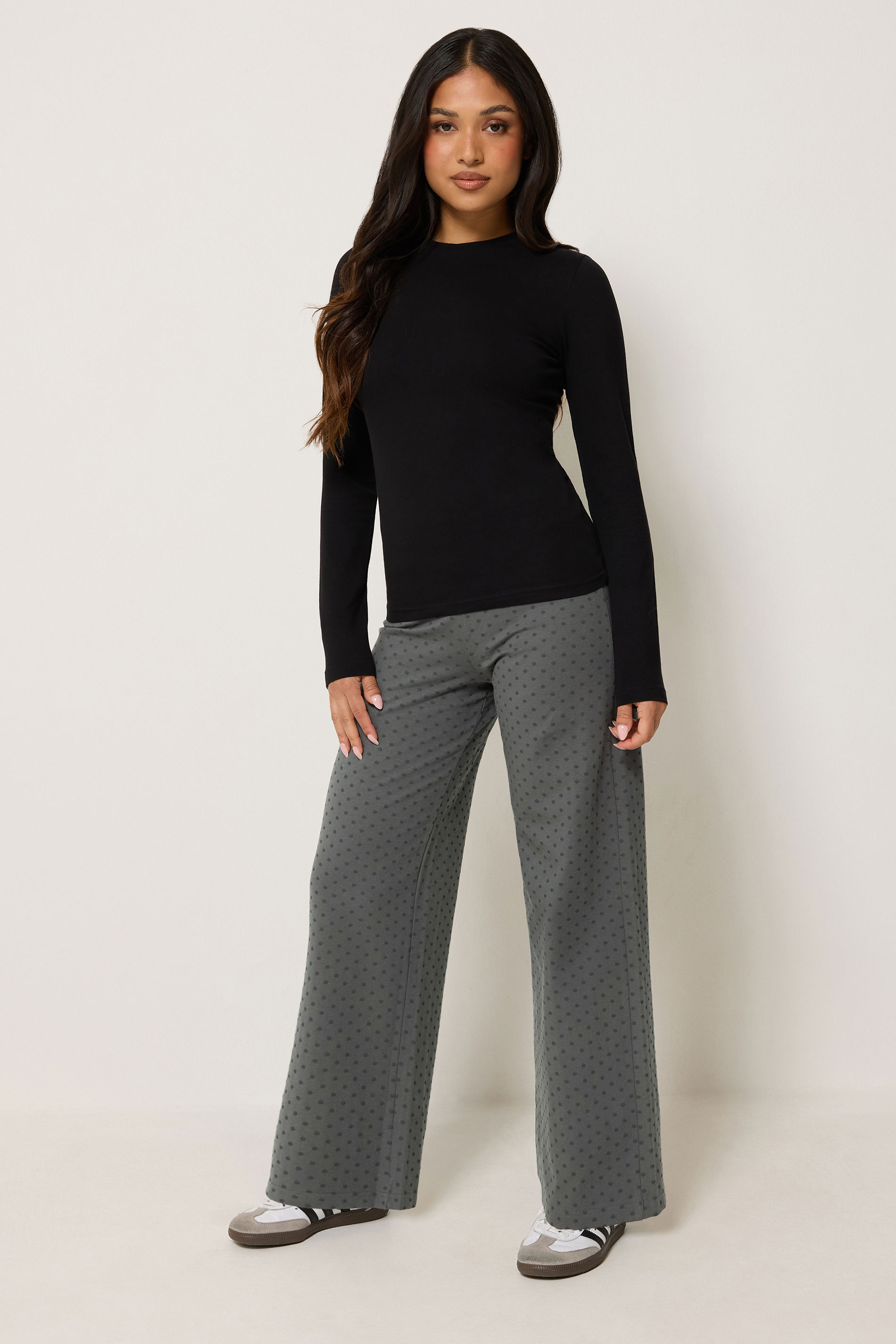 PixieGirl Petite Women's Grey Polka Dot Wide Leg Yoga Pants | PixieGirl 3