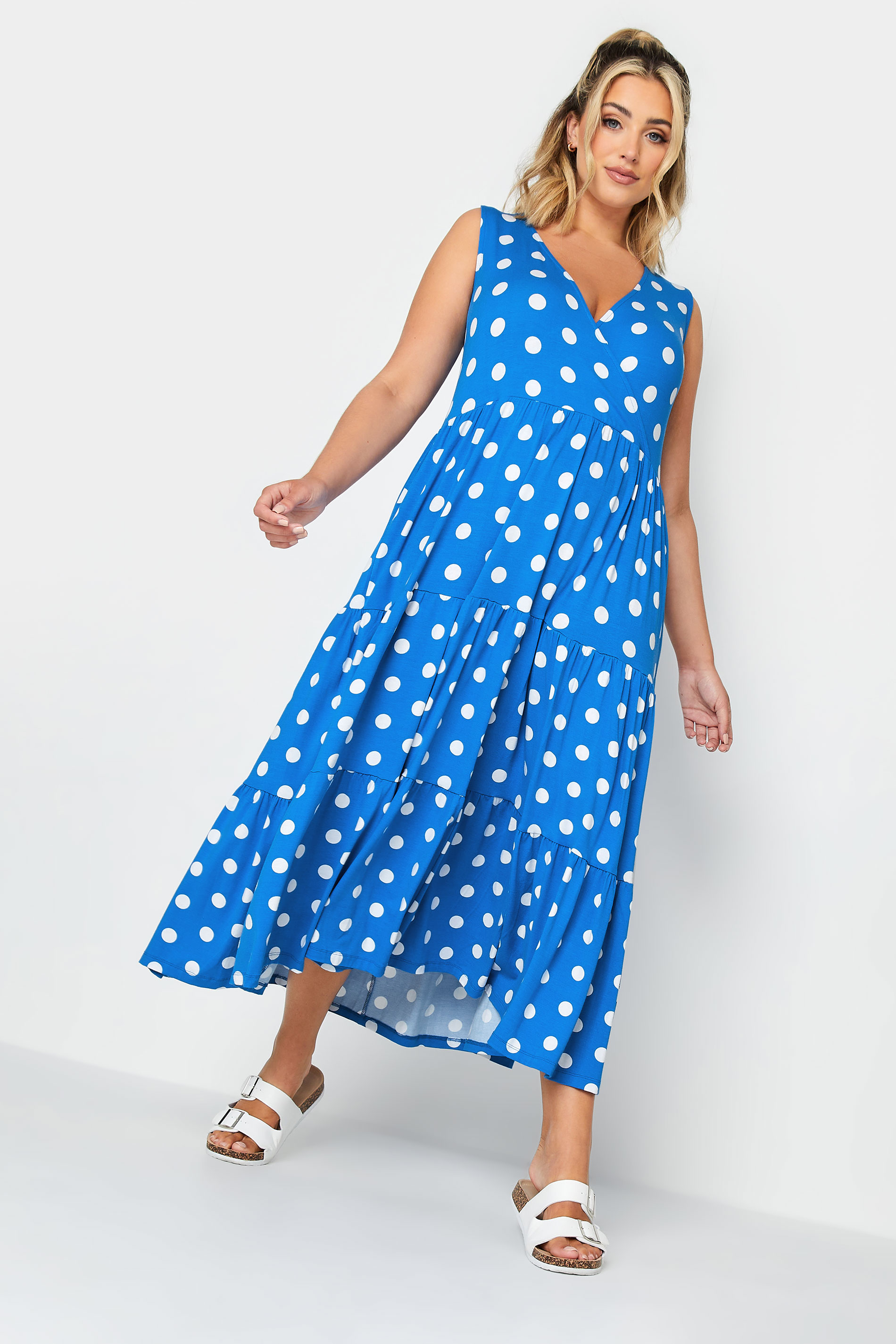 YOURS Curve Plus Size Cobalt Blue Polka Dot Print Sleeveless Maxi Dress | Yours Clothing  2
