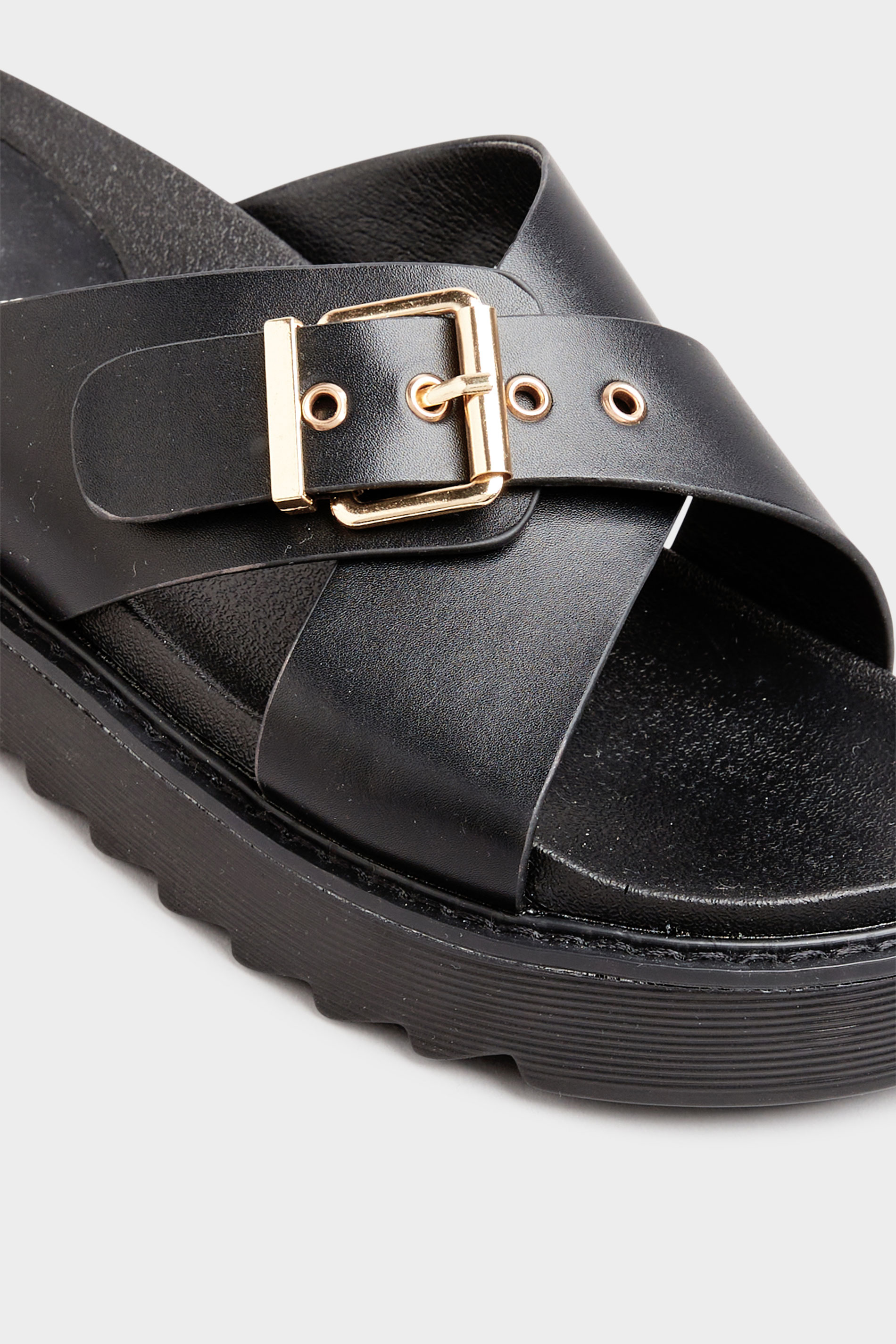 Black Buckle Chunky Slider in Regular Fit | Yours Clothing