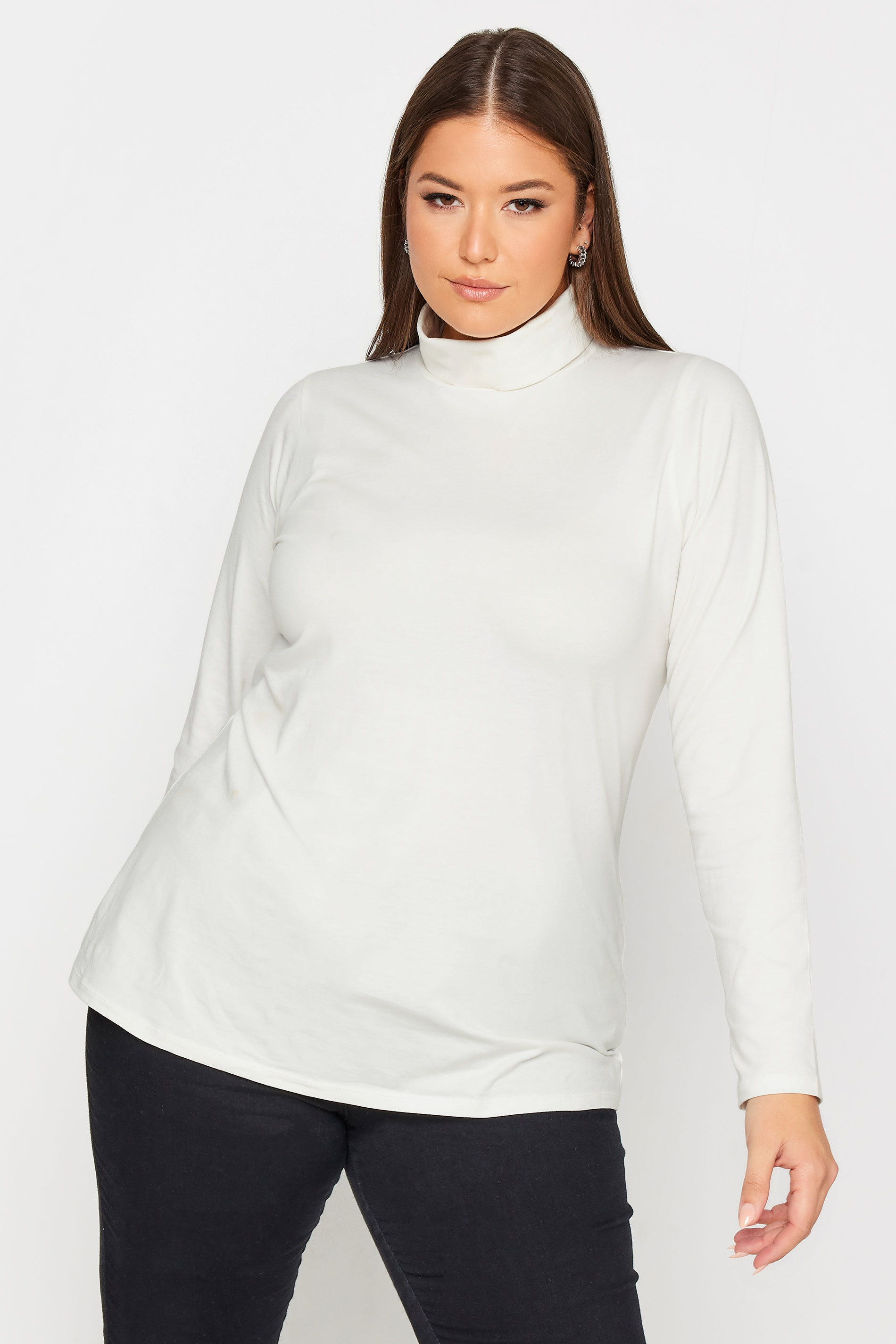 YOURS Plus Size 2 PACK Black & White Long Sleeve Turtle Neck Tops | Yours Clothing 2