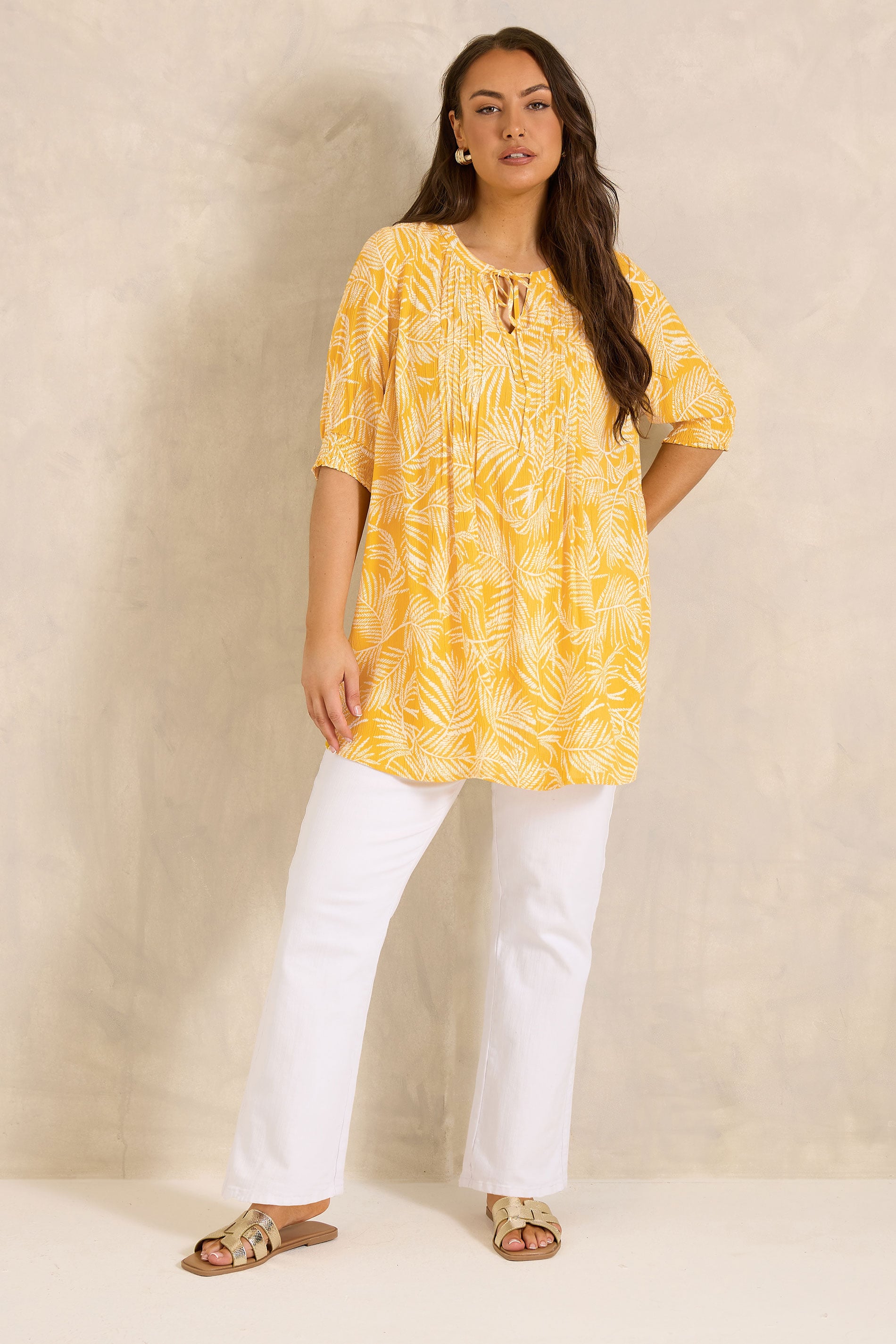 EVANS Plus Size Yellow Pintuck Tie Neck Blouse | Evans 2