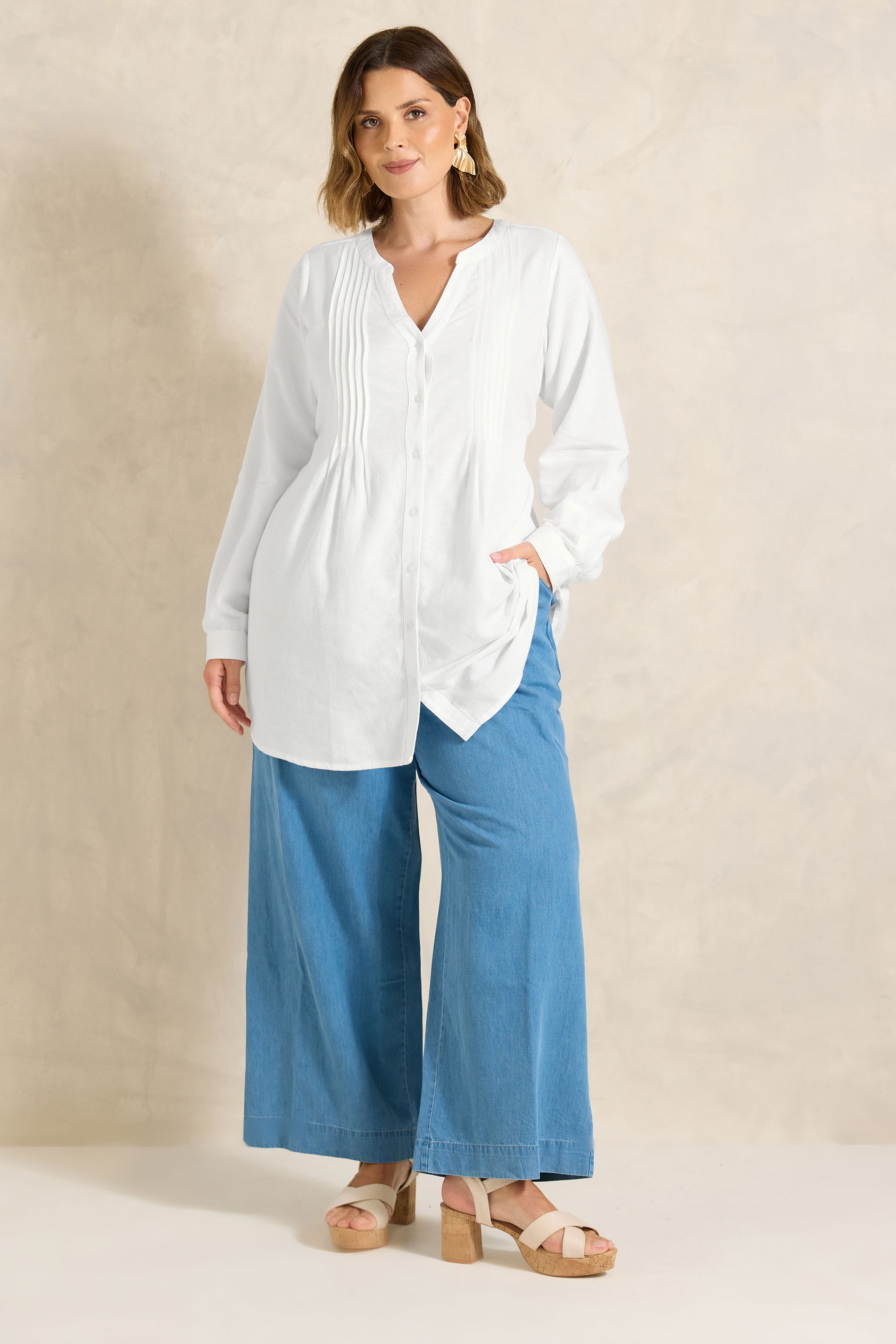 EVANS Plus Size White Linen Pintuck Shirt | Evans 1