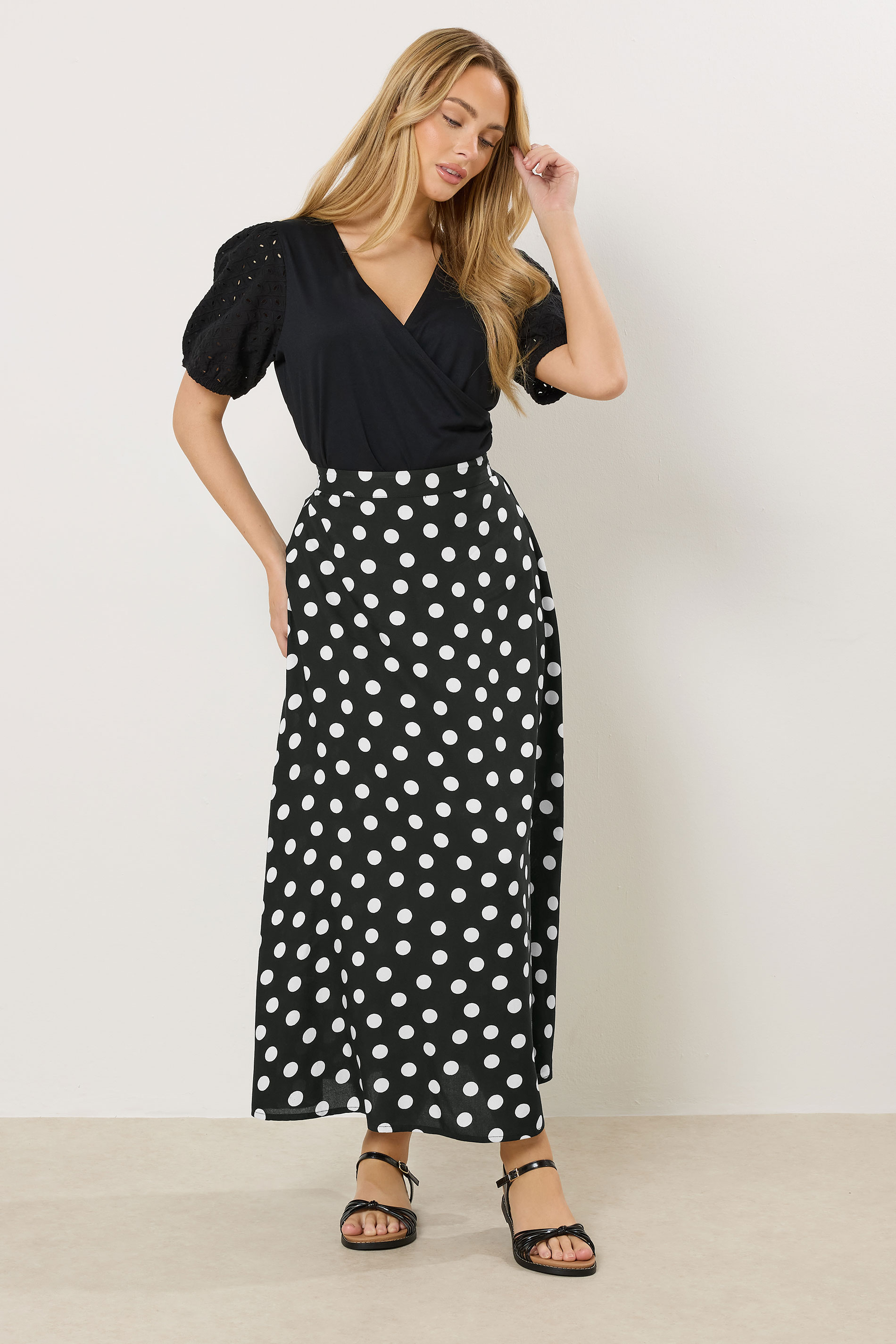 M&Co Black Polka Dot Maxi Skirt | M&Co 1