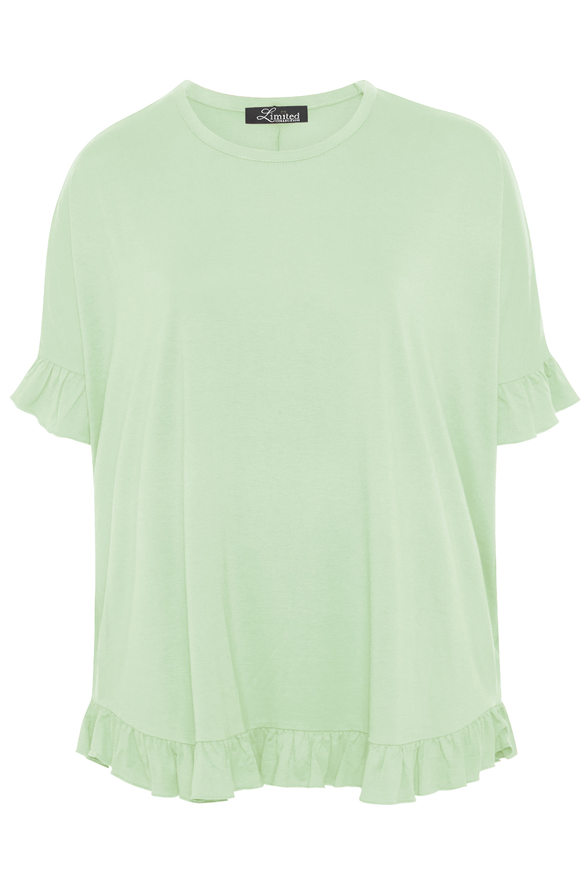 Plus Size LIMITED COLLECTION Sage Green Frill Jersey T-Shirt | Yours ...