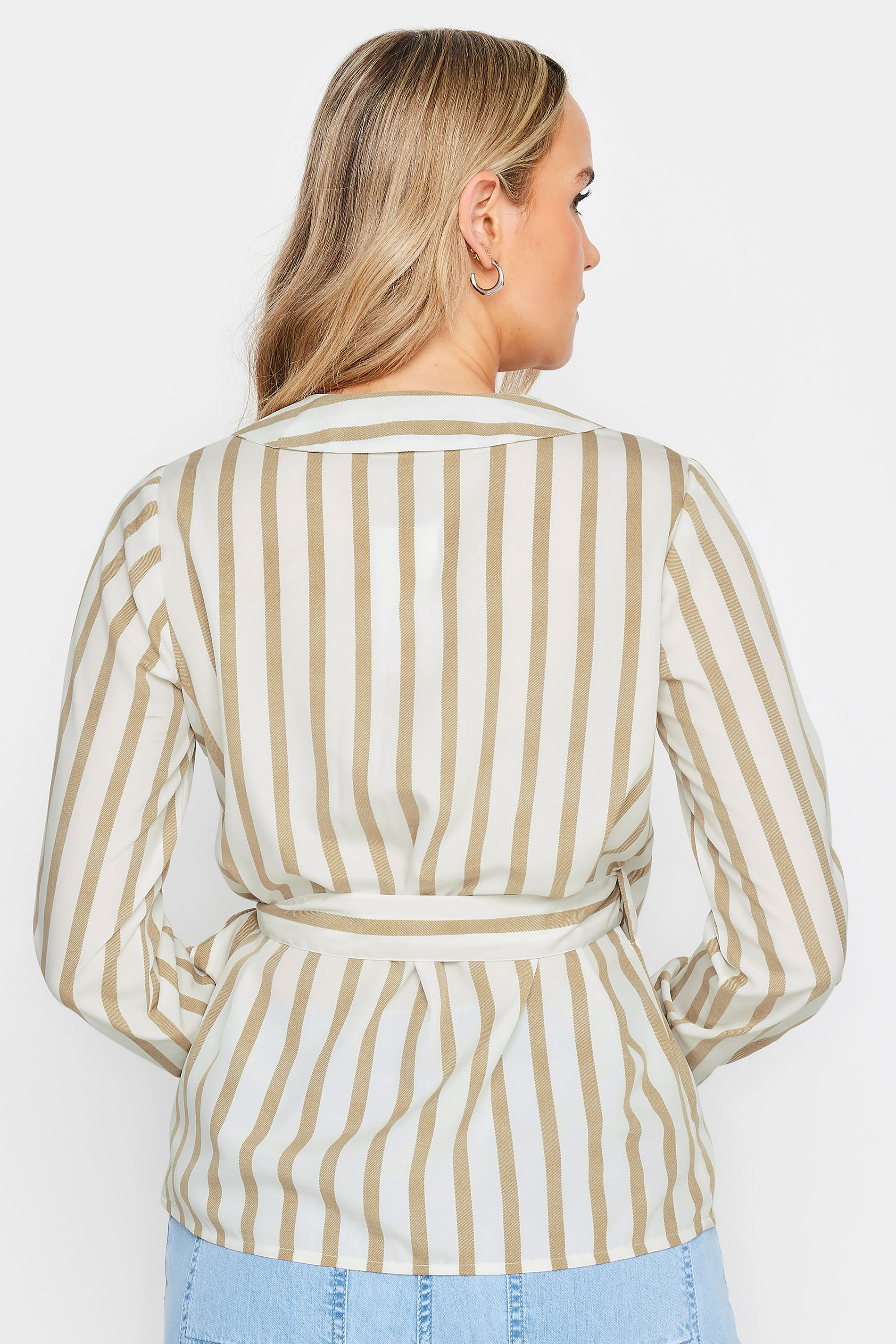 LTS Tall Womens Brown & White Stripe Collared Wrap Top | Long Tall Sally 3