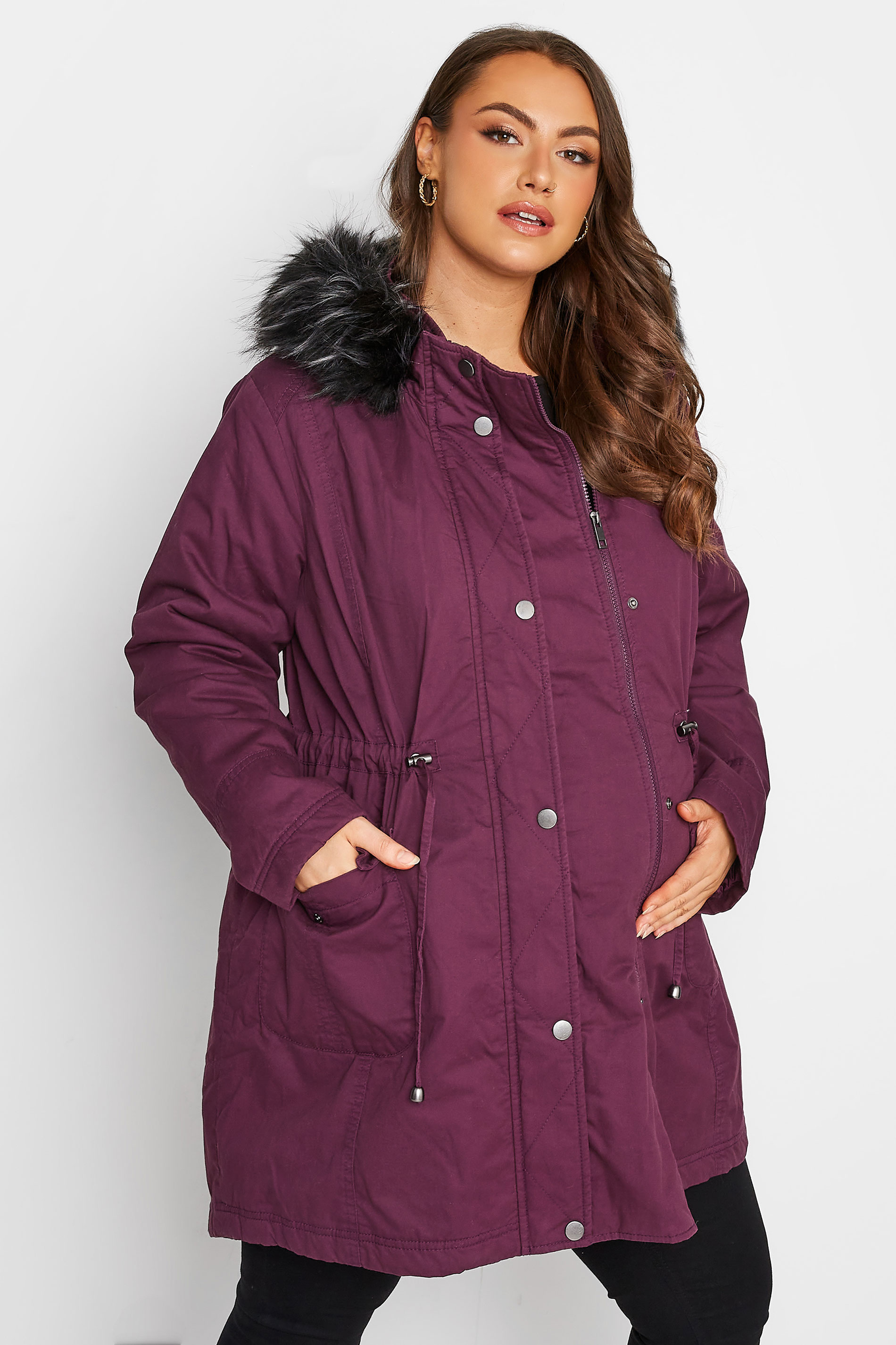 BUMP IT UP MATERNITY Plus Size Berry Red Parka Coat | Yours Clothing 1