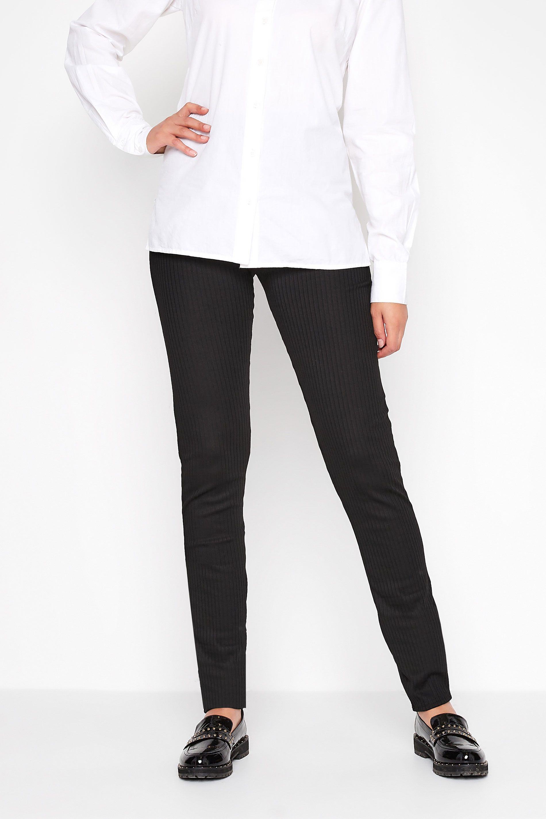 LTS Tall Women's Black Ribbed Slim Leg Trousers | Long Tall Sally  1