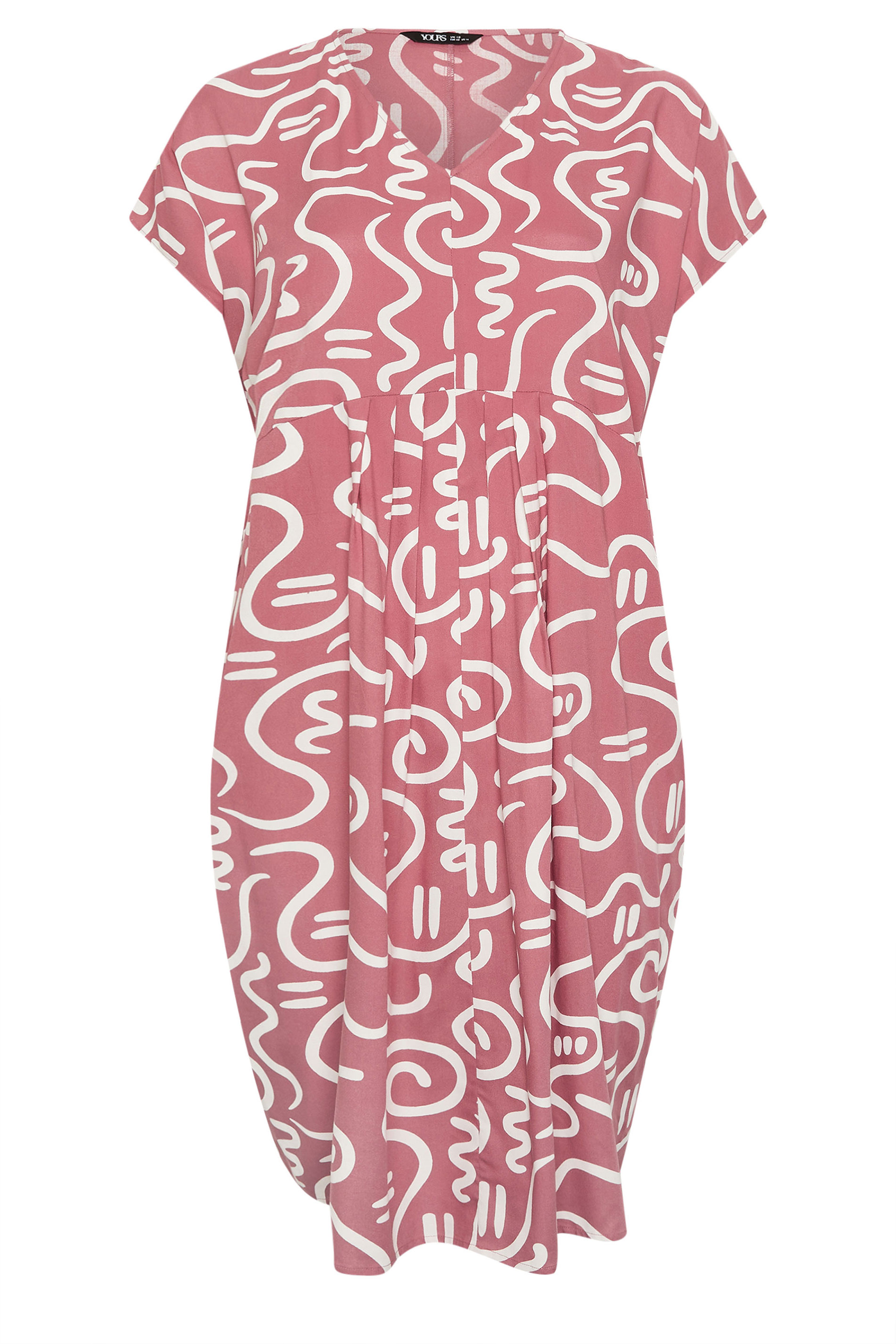 YOURS Plus Size Pink Abstract Print Pleat Front Midi Dress | Yours Clothing 5