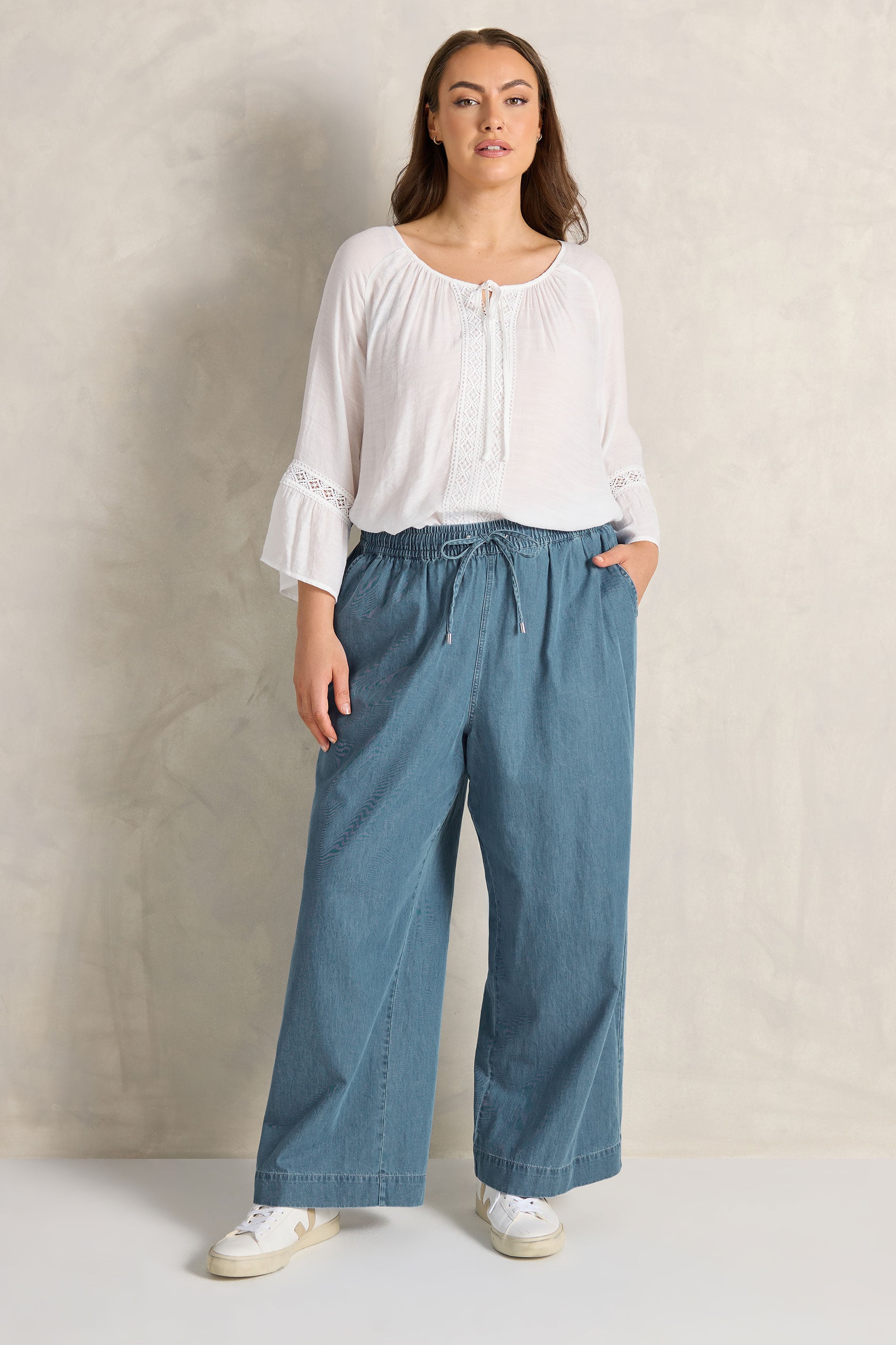 EVANS Plus Size Midwash Blue Wide Leg Denim Trousers | Evans 2