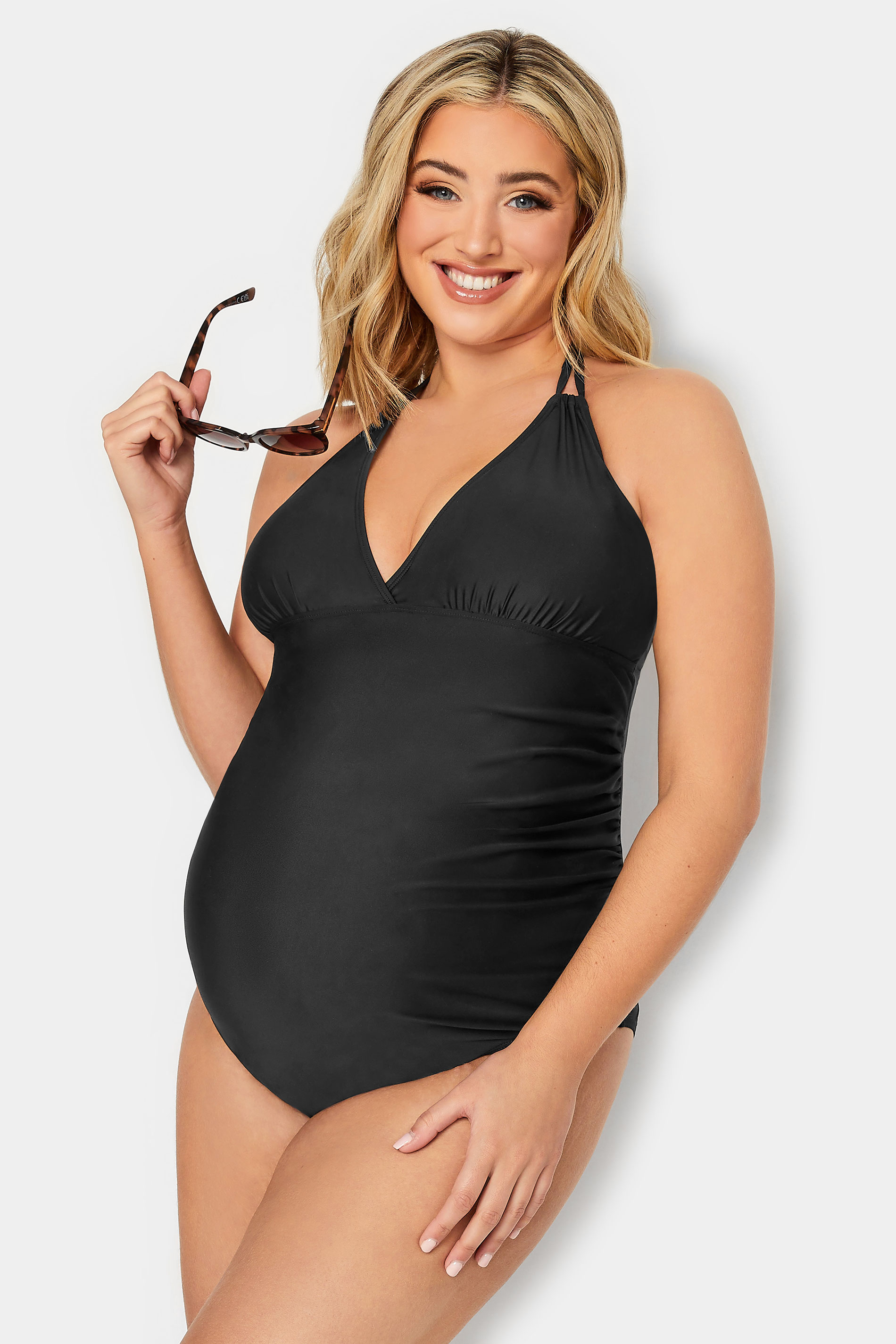 BUMP IT UP MATERNITY Plus Size Black Halterneck Swimsuit | Yours Clothing 2