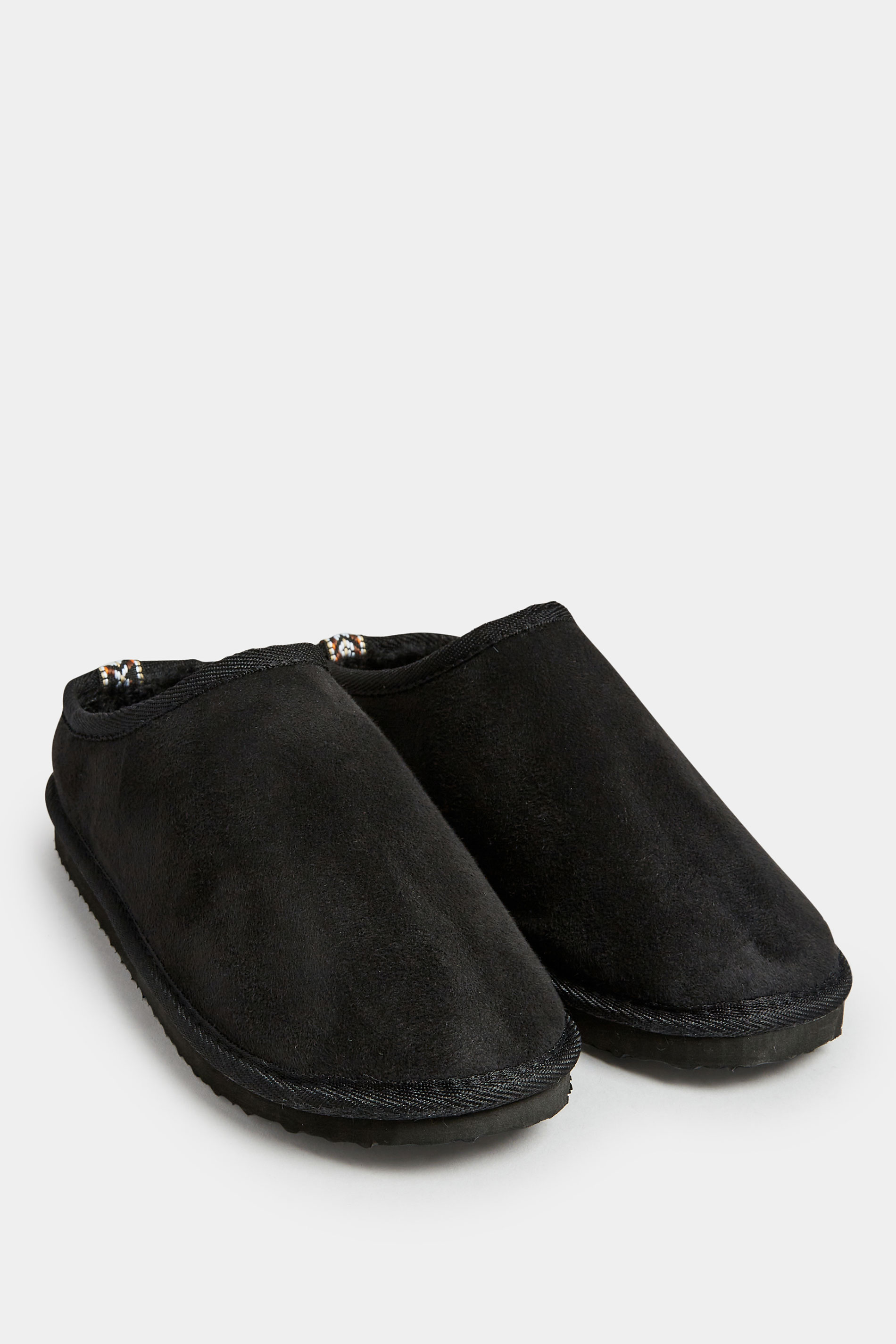Black Faux Fur Lined Mule Slippers In Wide E Fit | Yours Clothing 2