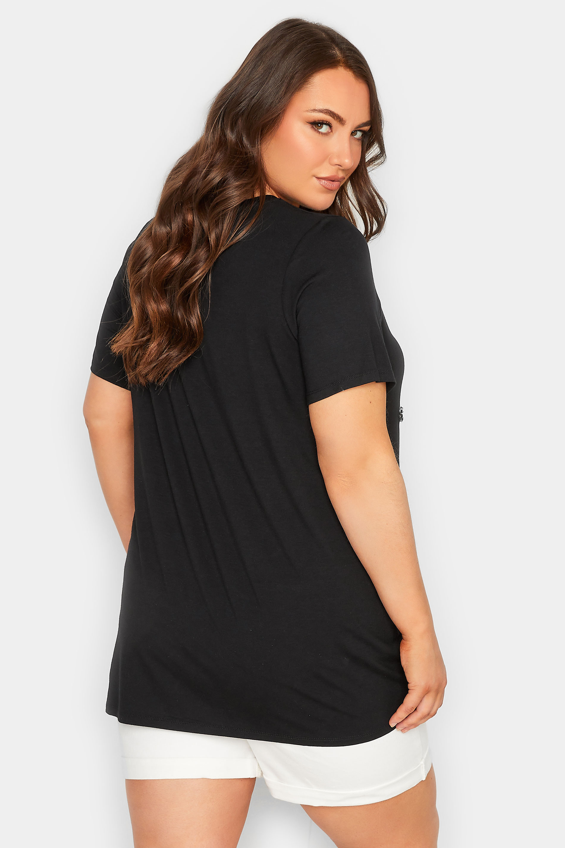 YOURS Plus Size Black Diamante Embellished T-Shirt | Yours Clothing 3